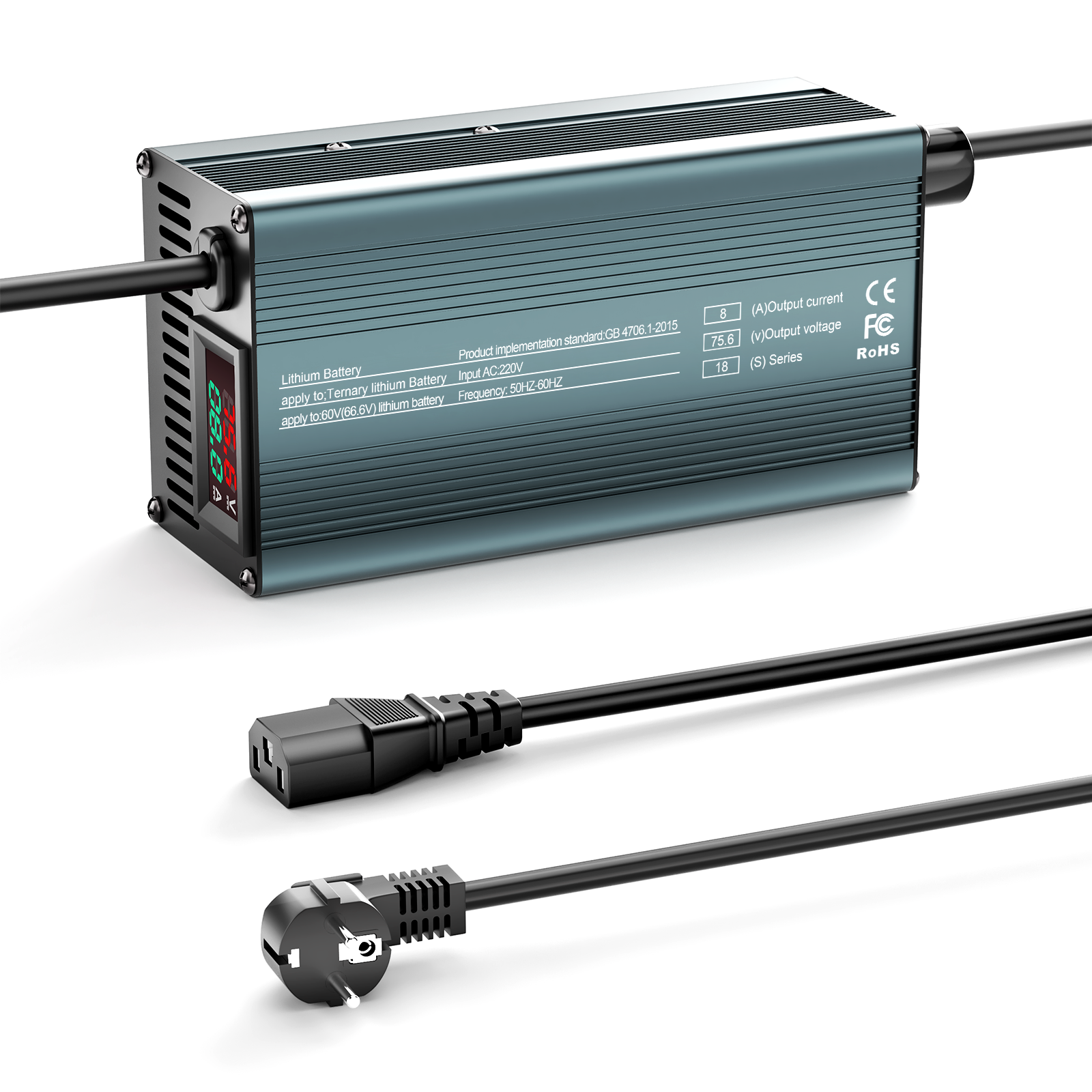 NOEIFEVO 75.6V 8A 18S Lithium-Batterieladegerät für 18S  66.6V Li-Ionen-Batterien, Strom Einstellung 1-8A, langsames Laden und schnelles Laden (MLC1300)