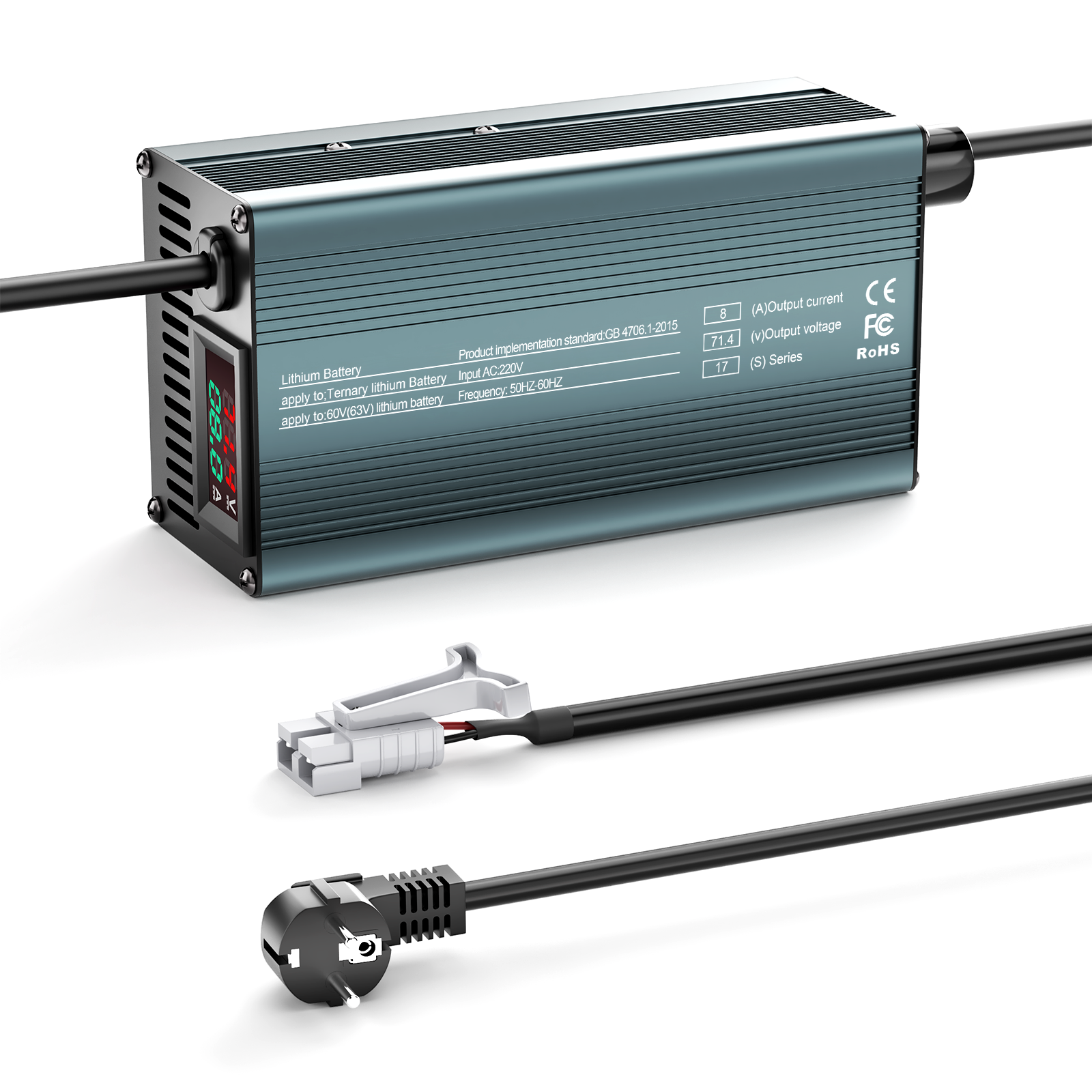 NOEIFEVO 71.4V 8A 17S Lithium-Batterieladegerät für 17S 62.9V Li-Ionen-Batterien, Strom Einstellung 1-8A, langsames Laden und schnelles Laden (MLC1300)