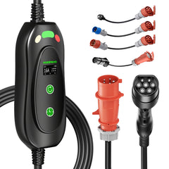 NOEIFEVO 11kW 3-Phasen Typ2 Mobile Wallbox mit EU-Reiseadapter (CEE32/CEE16A/Schuko/Type2 Stecker), 6-16 A Einstellbarer Ladestrom, 1-10 Stunden Verzögerungs-Ladung, CEE 16A auf Typ2 Tragbarer EV-Ladegerät Für alle Typ2 EV & PHEV