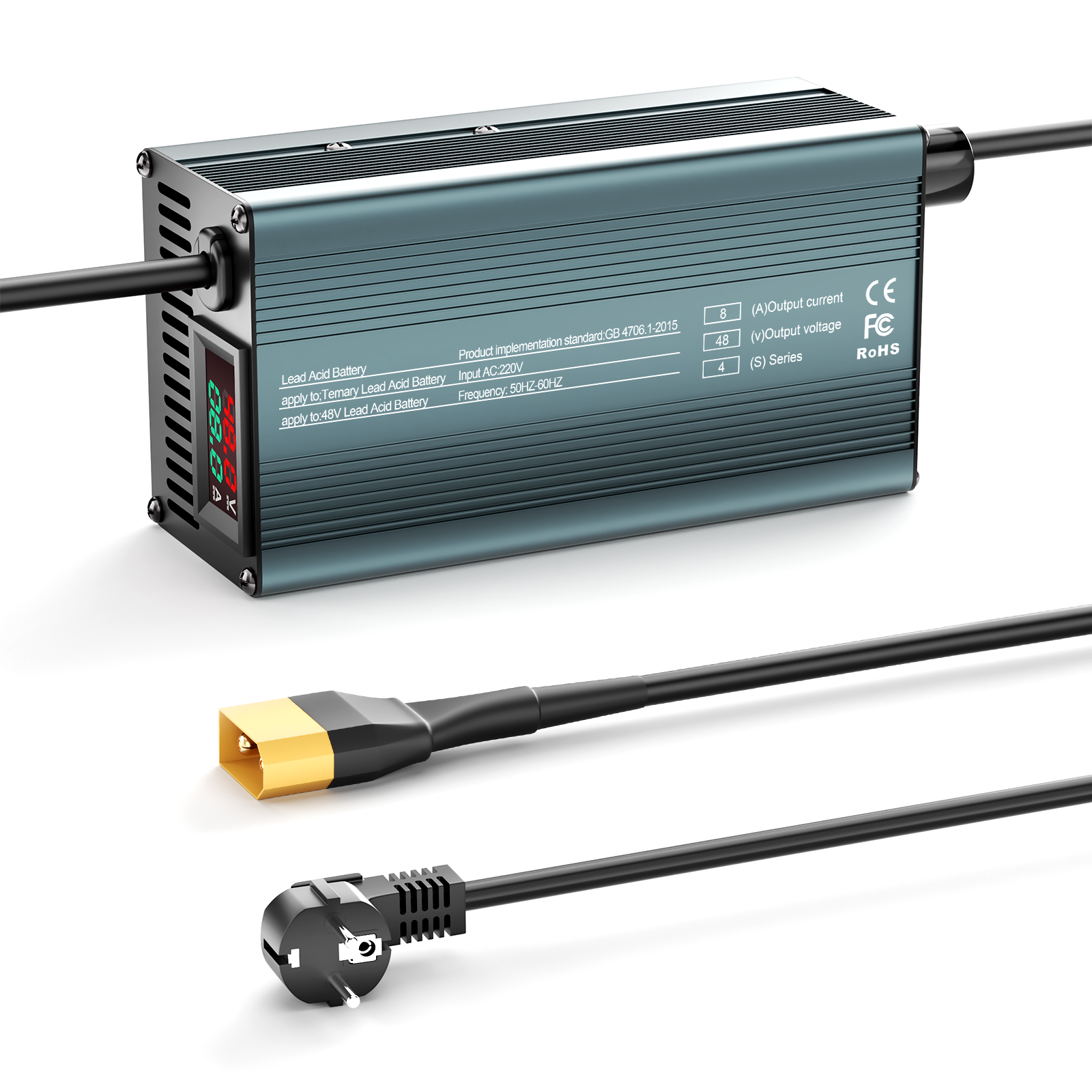 NOEIFEVO 48V 1A-8A Strømjusterbar Batterioplader til Blysyre Batterier, AGM, Gel, Golfvogn Batterioplader, LED-Display