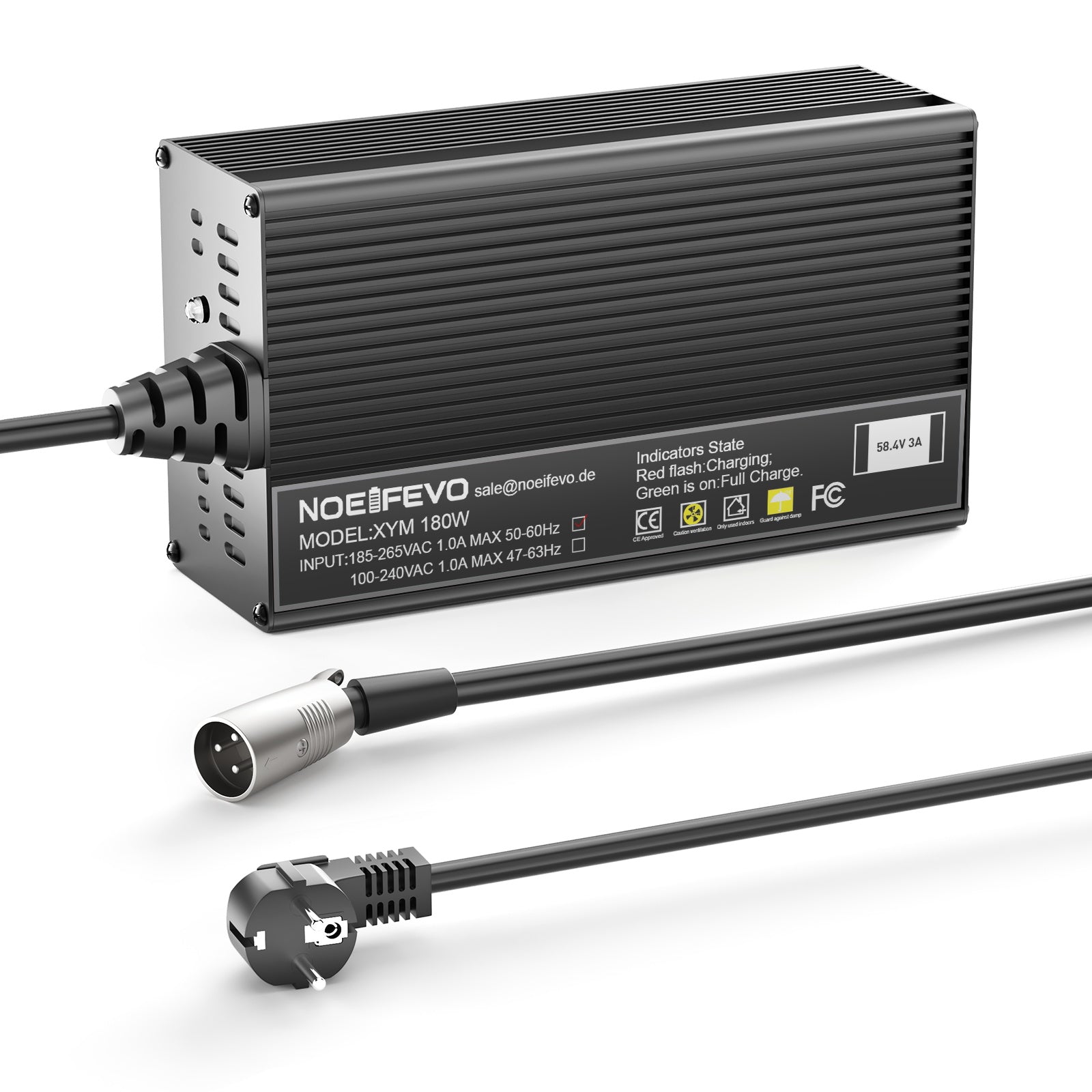 Noeifevo 58,4 V 3 A LiFePO4 Caricabatterie per batteria LiFePO4 48 V 51,2 V 16S, XLR/IEC/XT60/Anderson 50A/M8