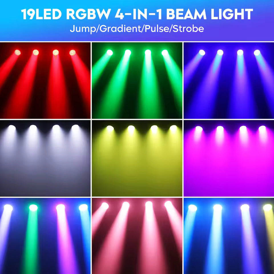 19 x 15W Beam Moving Head Party Licht, 4 in 1 RGBW LED Beleuchtung, Zoom Wash Lichter, DMX-Bühneneffektbeleuchtung für Disco, Party, Konzert und Theater