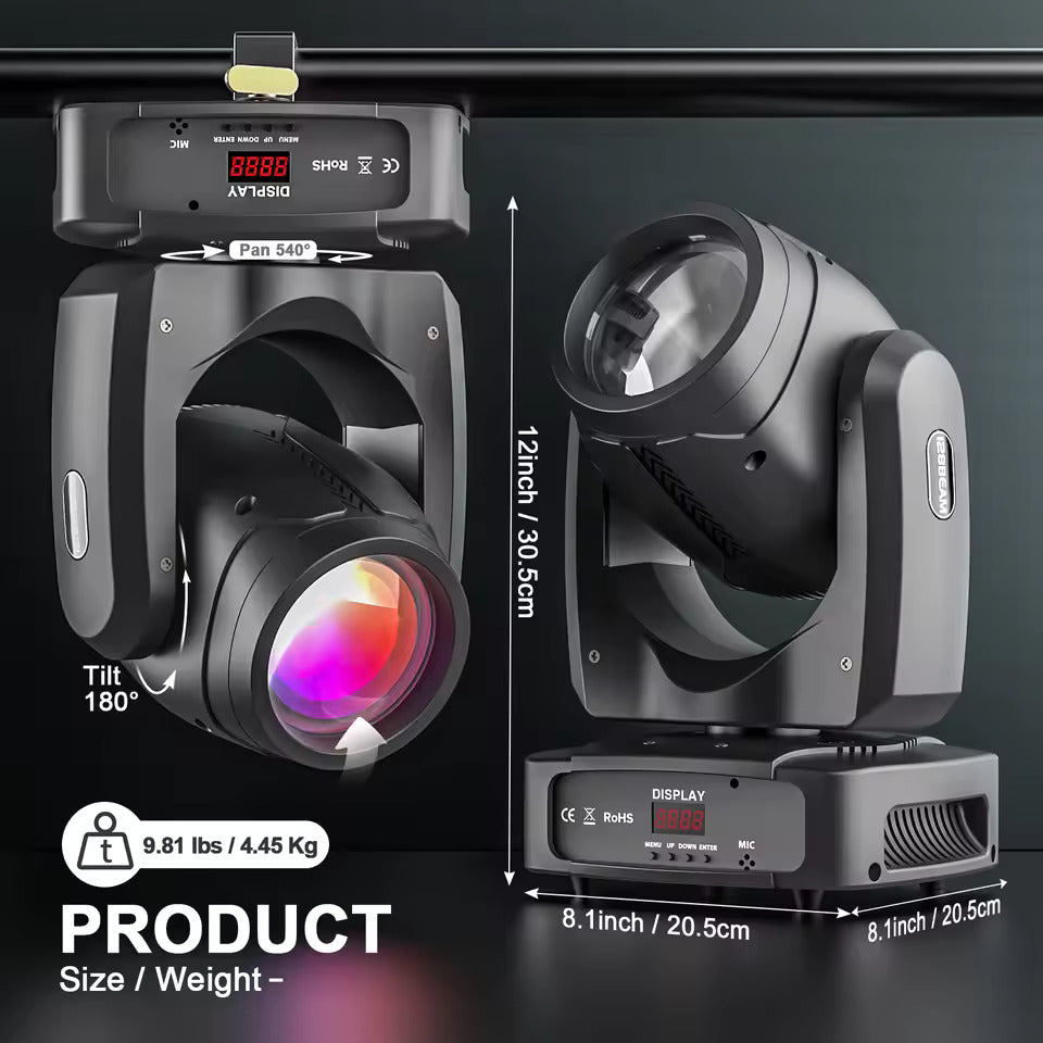 200W LED Beam moving head schijnwerper, 18 prisma's kleurprojector voor podiumverlichting, effectprojector voor bars, verjaardagsfeesten, clubs, KTV's, concerten en theaters