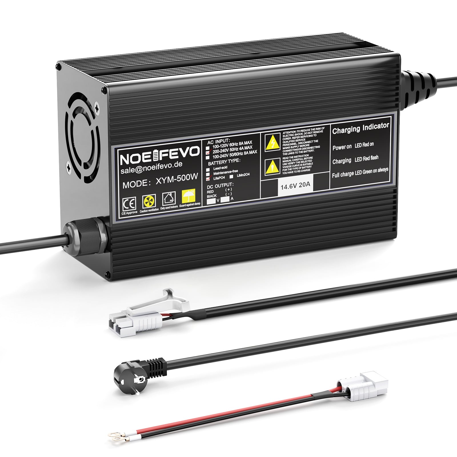 Noeifevo 14.6V 20A LiFePO4 Cargador de batería para 12V 12.8V LiFePO4 Batería