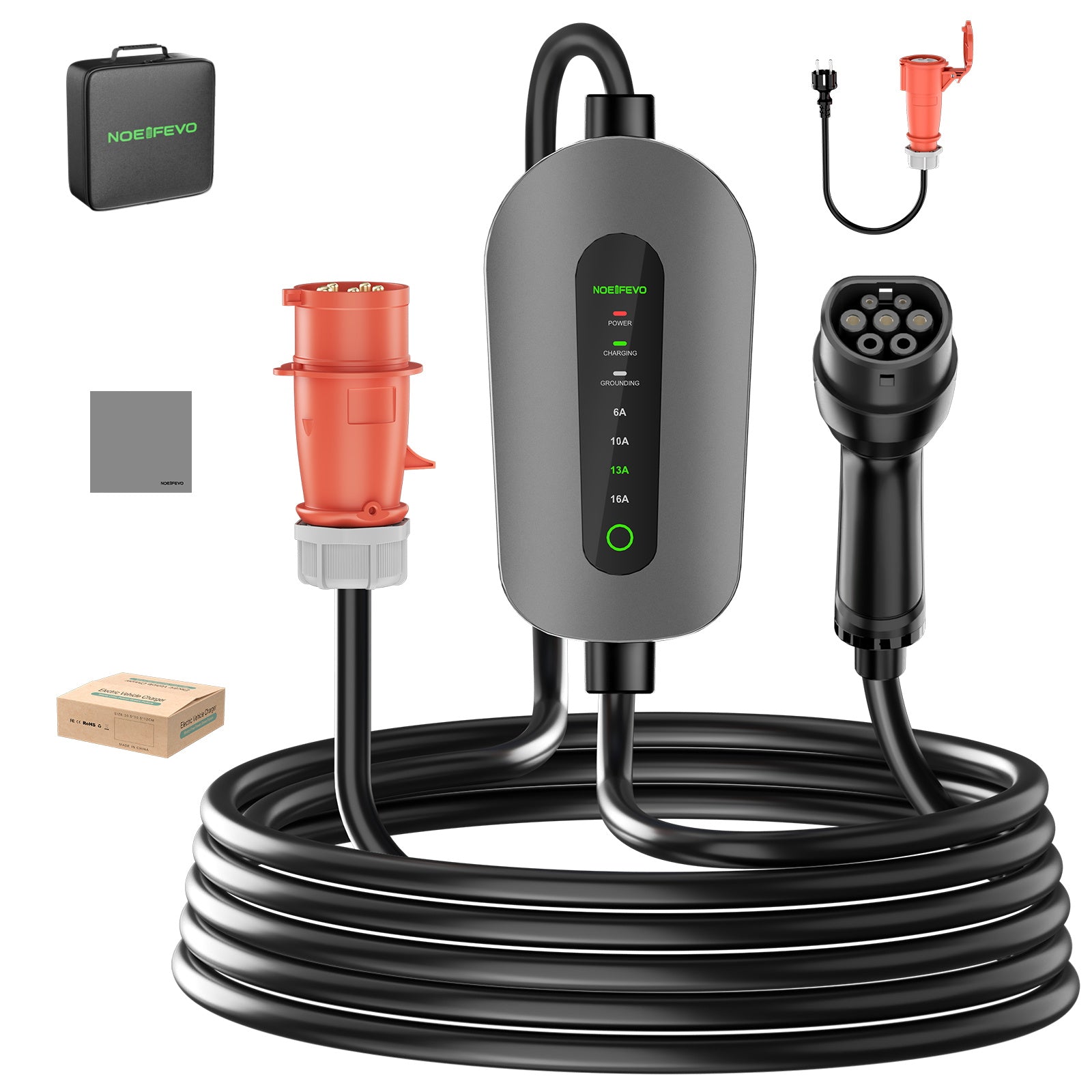 NOEIFEVO F095-3 Tipo 2 para CEE16A EV cabo de carregamento para veículo elétrico, 11KW wallbox 6A a 16A corrente ajustável, 3m/5m/10m
​