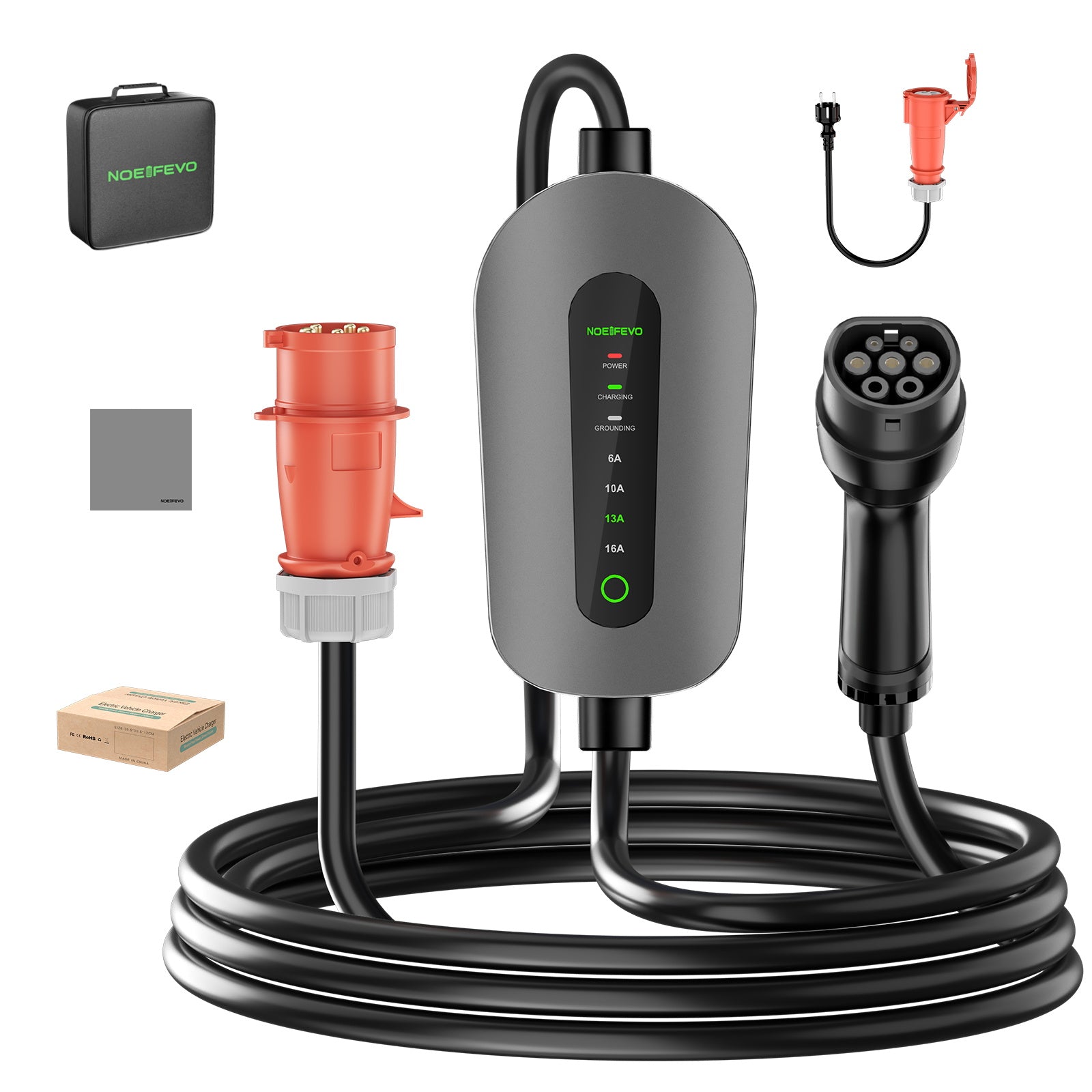 NOEIFEVO F095-3 Cavo di ricarica EV tipo 2 a CEE16A per veicoli elettrici, wallbox 11KW corrente regolabile da 6A a 16A, 3m/5m/10m
​