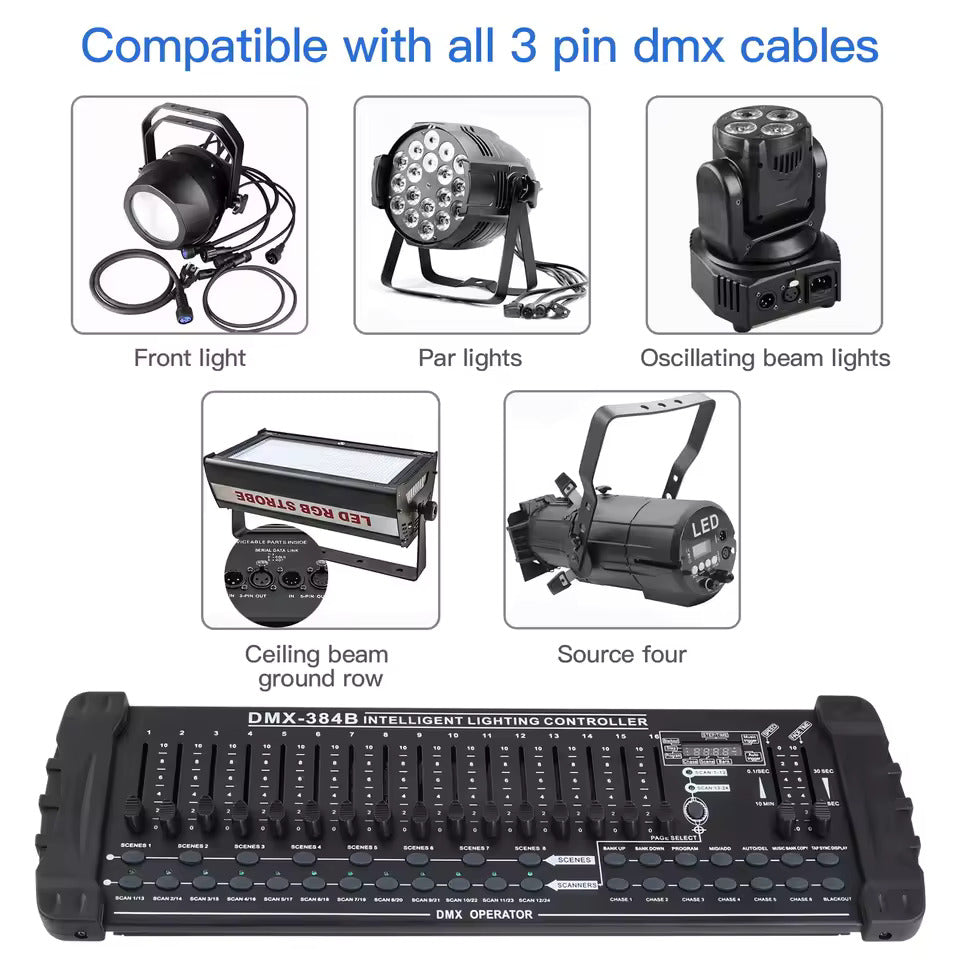 384-kanals DMX512-lyspult – professionel controller-konsol til livekoncerter, KTV, DJ-shows og klubber