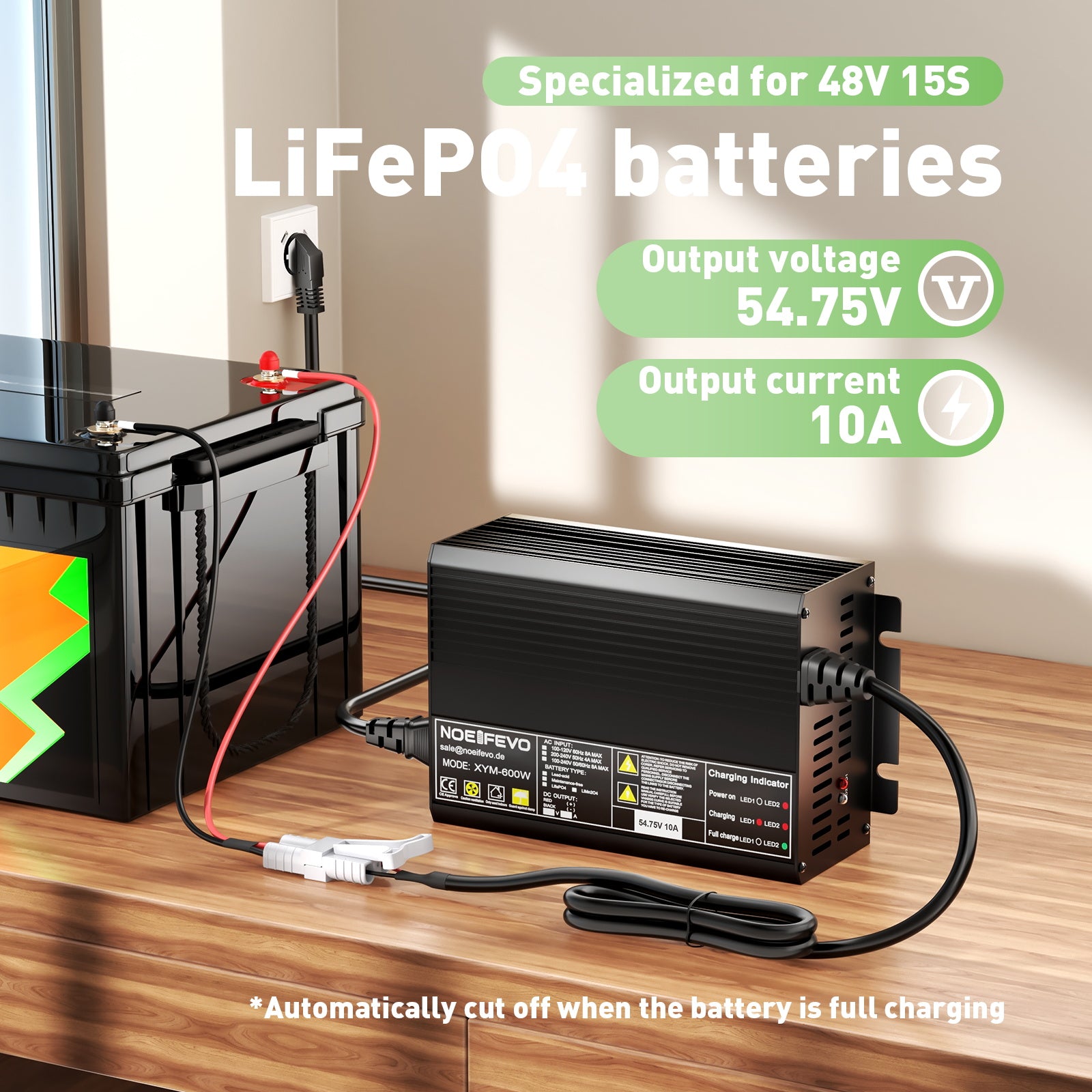 NOEIFEVO 54.75V 10A LiFePO4 Batterieladegerät für 48V 15S LiFePO4 Akku