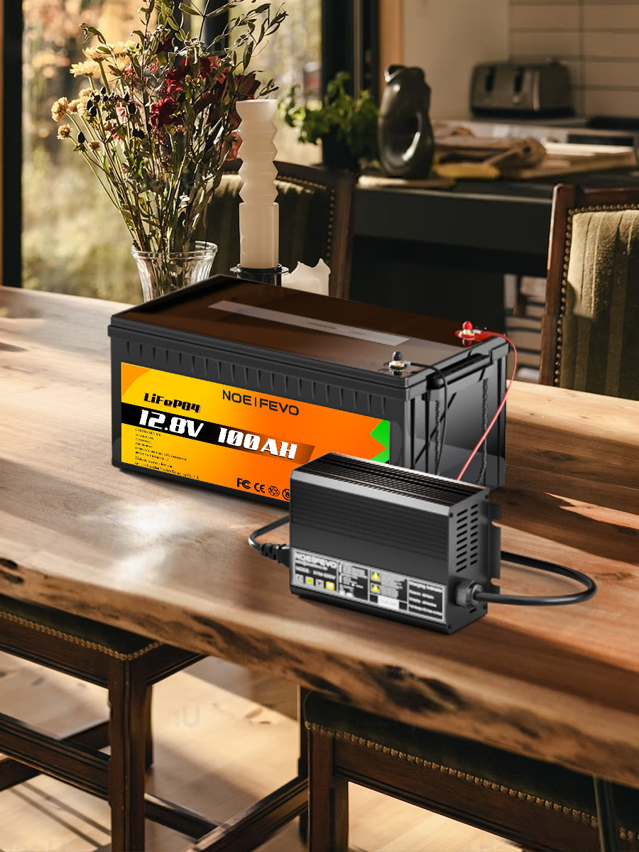 Noeifevo 12V 12,8V 30A Lithium LiFePO4 batterioplader, ladespænding 14,6V, 0V BMS aktivering, automatisk nedlukning, aluminiumshus