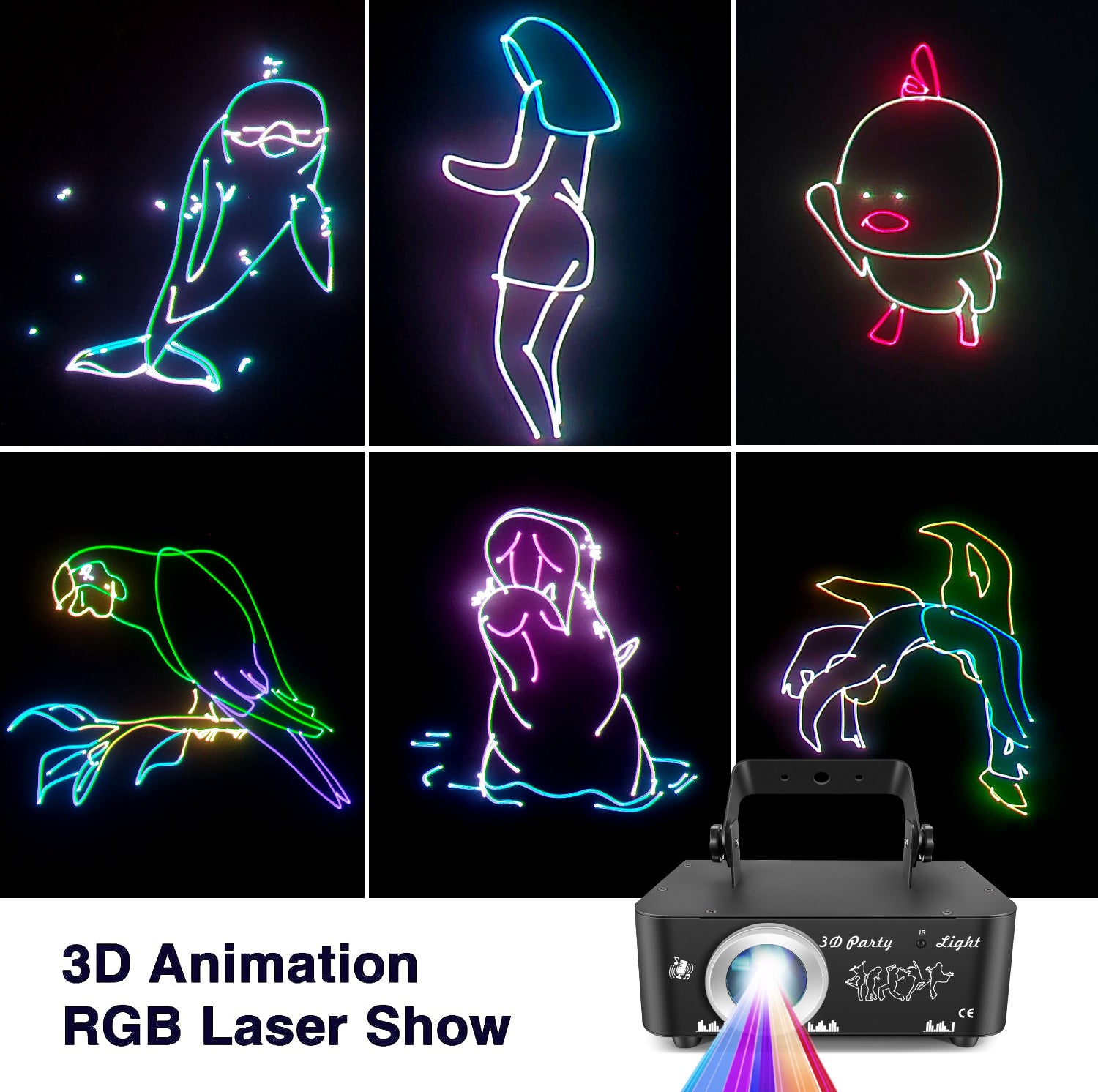 DJ-diskolys partylys, 3D RGB-animasjonsdiskolys med fjernkontroll, partilys med DMX, musikkstyrt beam-effekt scenelys for fest, festival, klubb, scene og show