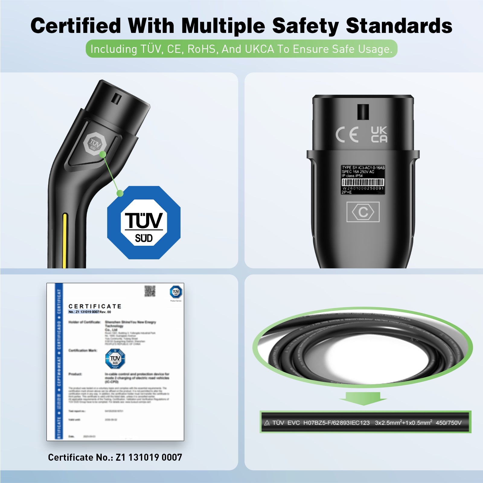 NOEIFEVO CY01 Type 2 Ladekabel Schuko 220V, 3,7kW Mobil Wallbox med APP, 6-16A 1-faset Ladekabel til Alle Elbiler (IEC 62196-2) & PHEVS