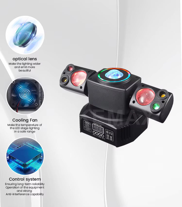 60W Moving Head Partylicht, 2-Arm RGBW Beam Disco-Partylicht mit Fernbedienung, DMX512 Bühneneffekt DJ-Licht für Veranstaltungen, Club, Weihnachten