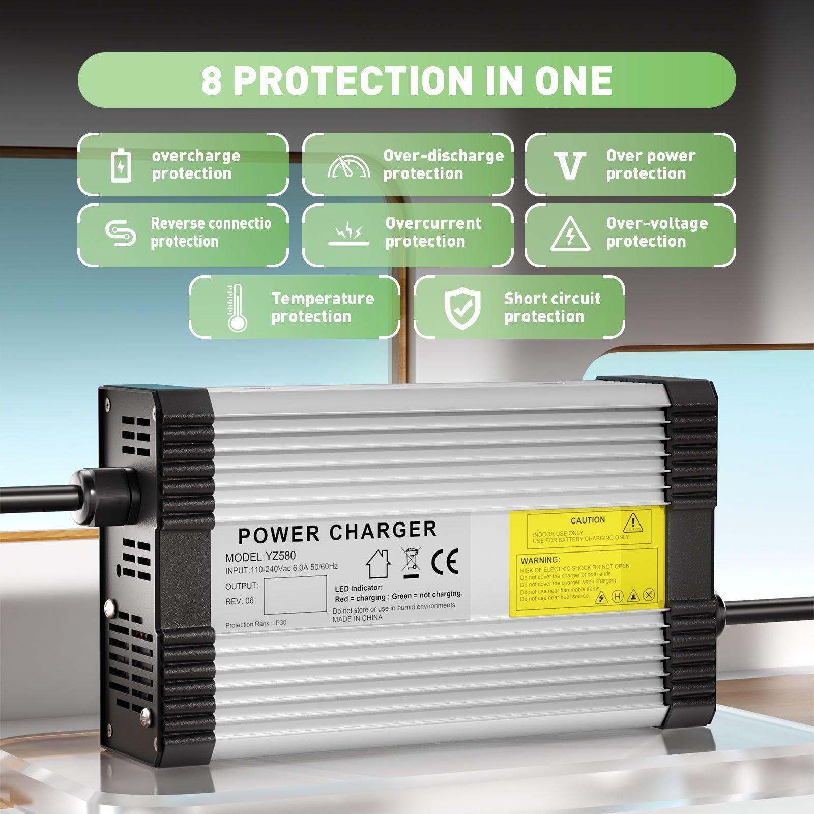 NOEIFEVO 12,6V 20A Lithium-batterioplader til 3S 11,1V 12V Lithium-batteri, med køleventilator og automatisk slukning.