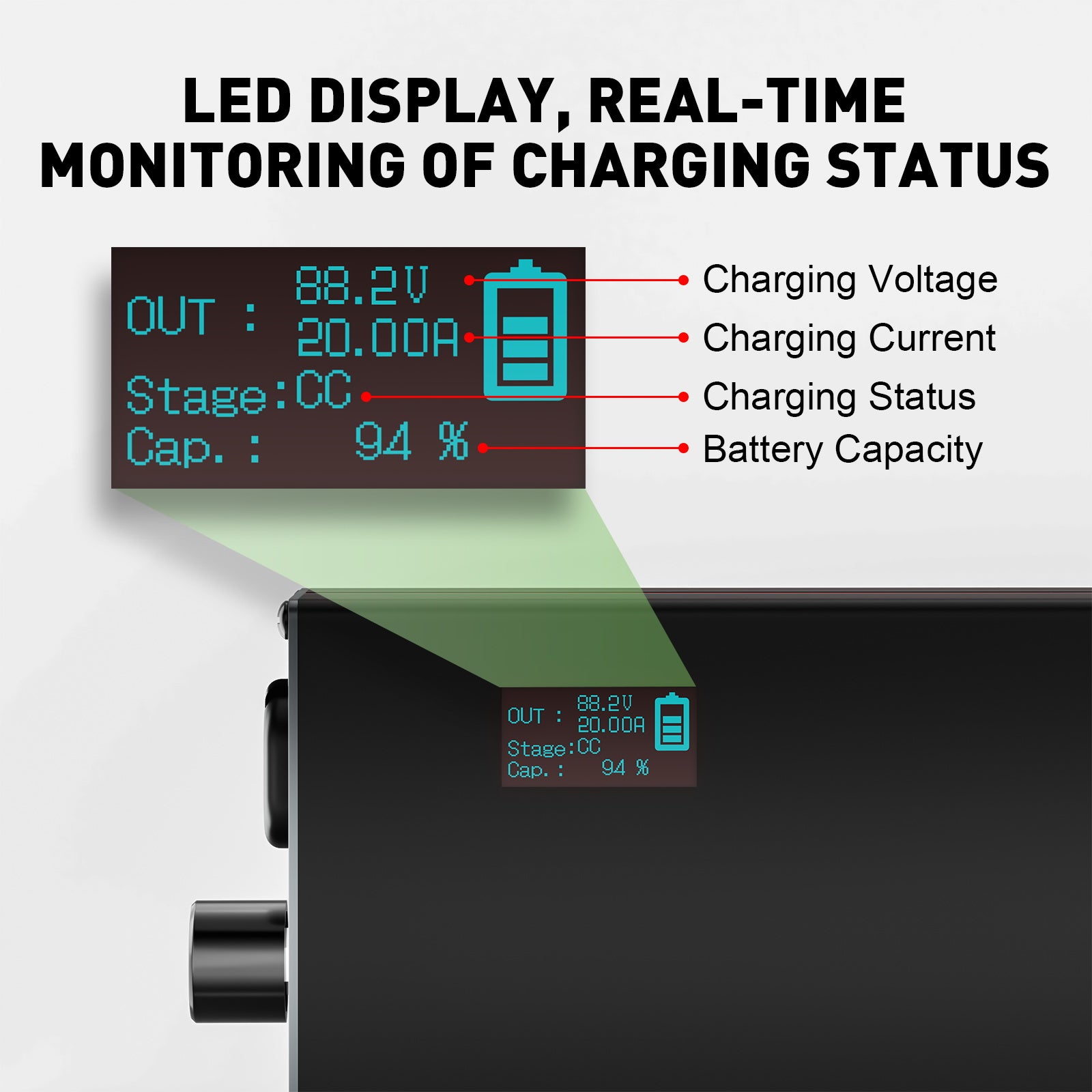 NOEIFEVO 88.2V 2-20A litiumbatterilader for 77.7V 21S litium-ion lipo-batteri, LCD-skjerm, justerbar strøm, lader for elsykkel, scooter, elektrisk motorsykkel.
