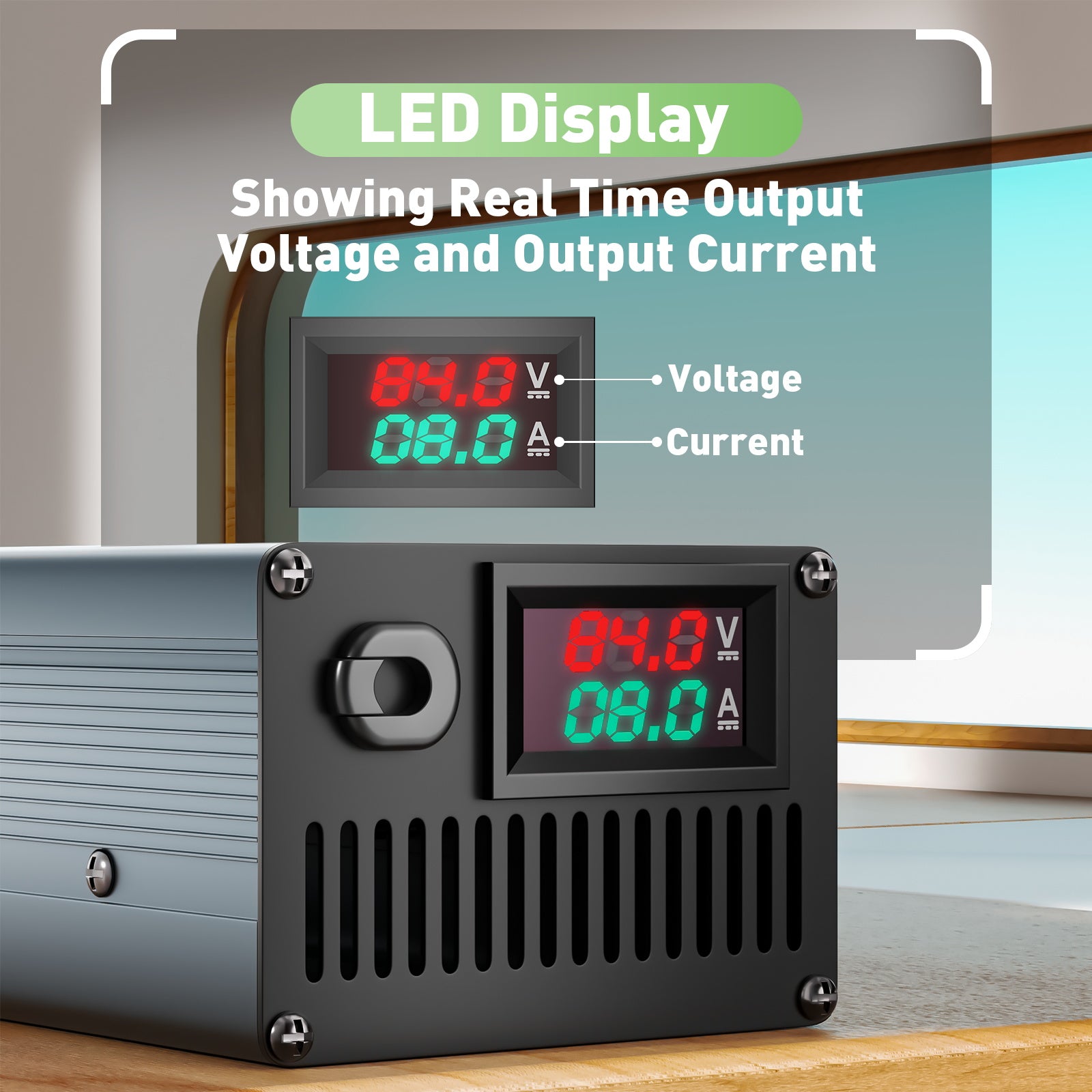 NOEIFEVO 84V 8A 20S Lithiumbatterij Oplader, Uitgangsspanning 74V, Stroominstelling 1–8A, Langzaam en snel opladen (MLC1300)