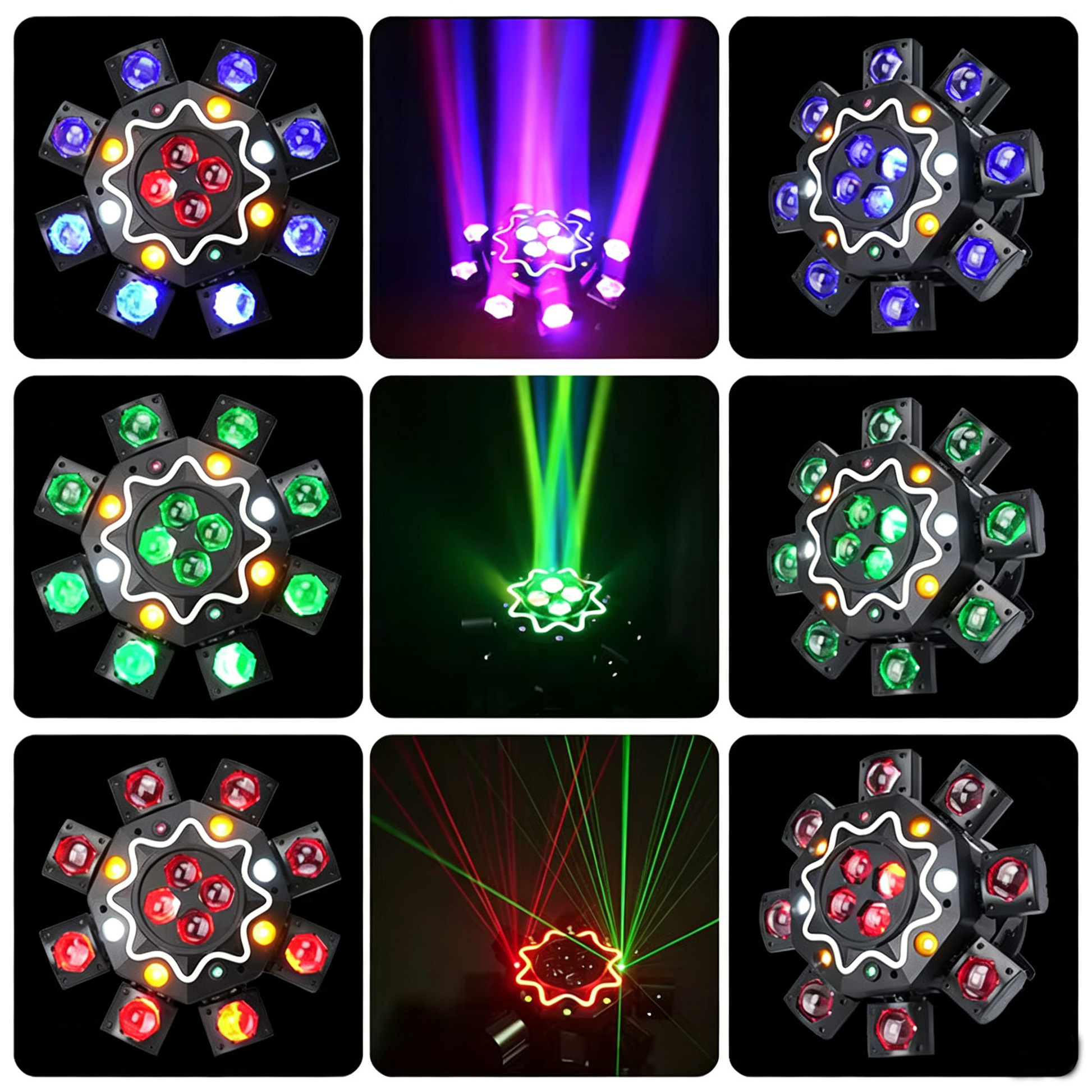 200W Bijenoog 8-armige moving head-lamp, DJ-podiumverlichting met DMX512-ondersteuning, RGBW 4-in-1 LED-partylamp met afstandsbediening voor bruiloften, bars, clubs en disco's