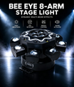 200W Bijenoog 8-armige moving head-lamp, DJ-podiumverlichting met DMX512-ondersteuning, RGBW 4-in-1 LED-partylamp met afstandsbediening voor bruiloften, bars, clubs en disco's