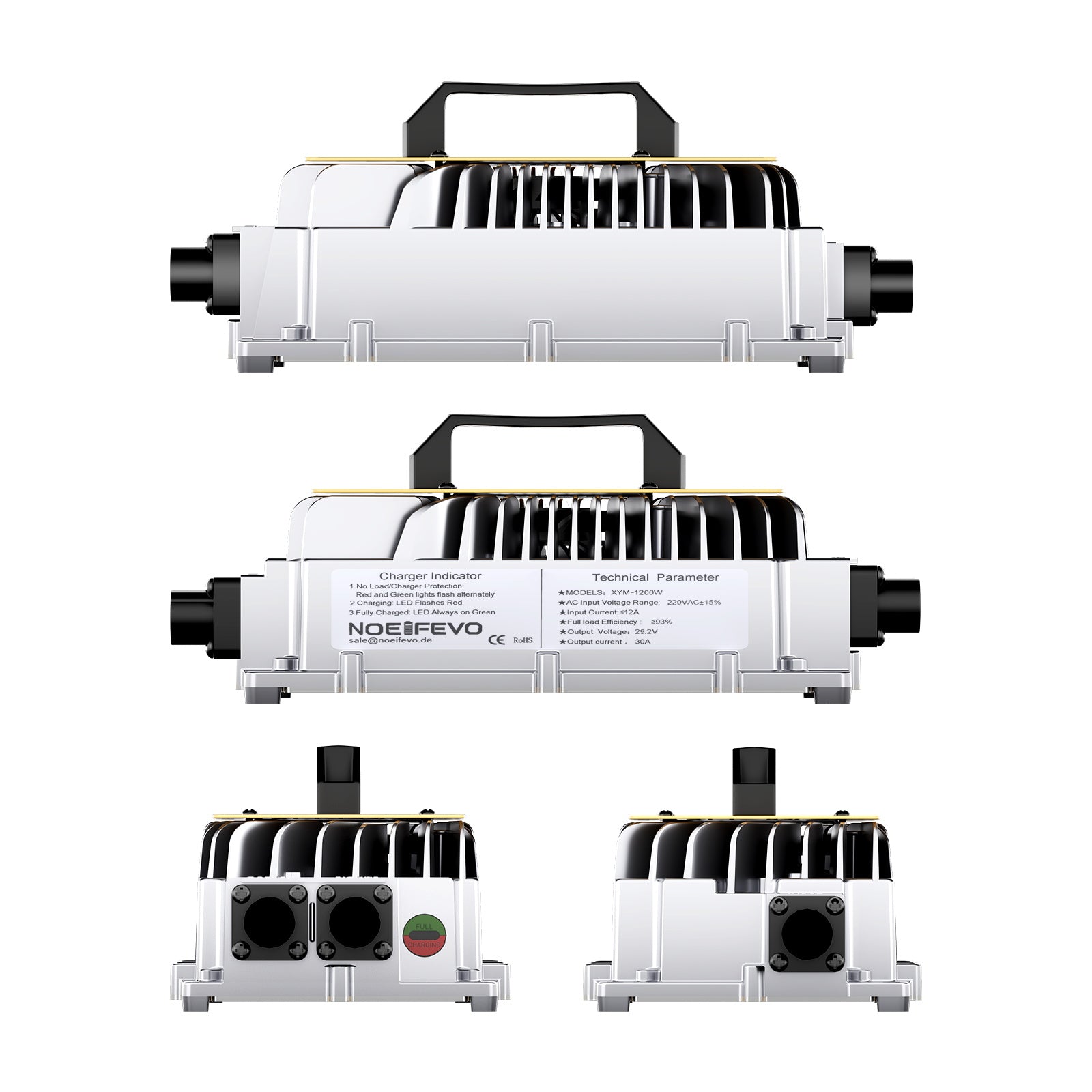 Noeifevo 29,2 V 30 A LiFePO4 Caricabatterie  per batteria al litio 24 V 25,6 V, impermeabile, attivazione BMS 0 V, spegnimento automatico