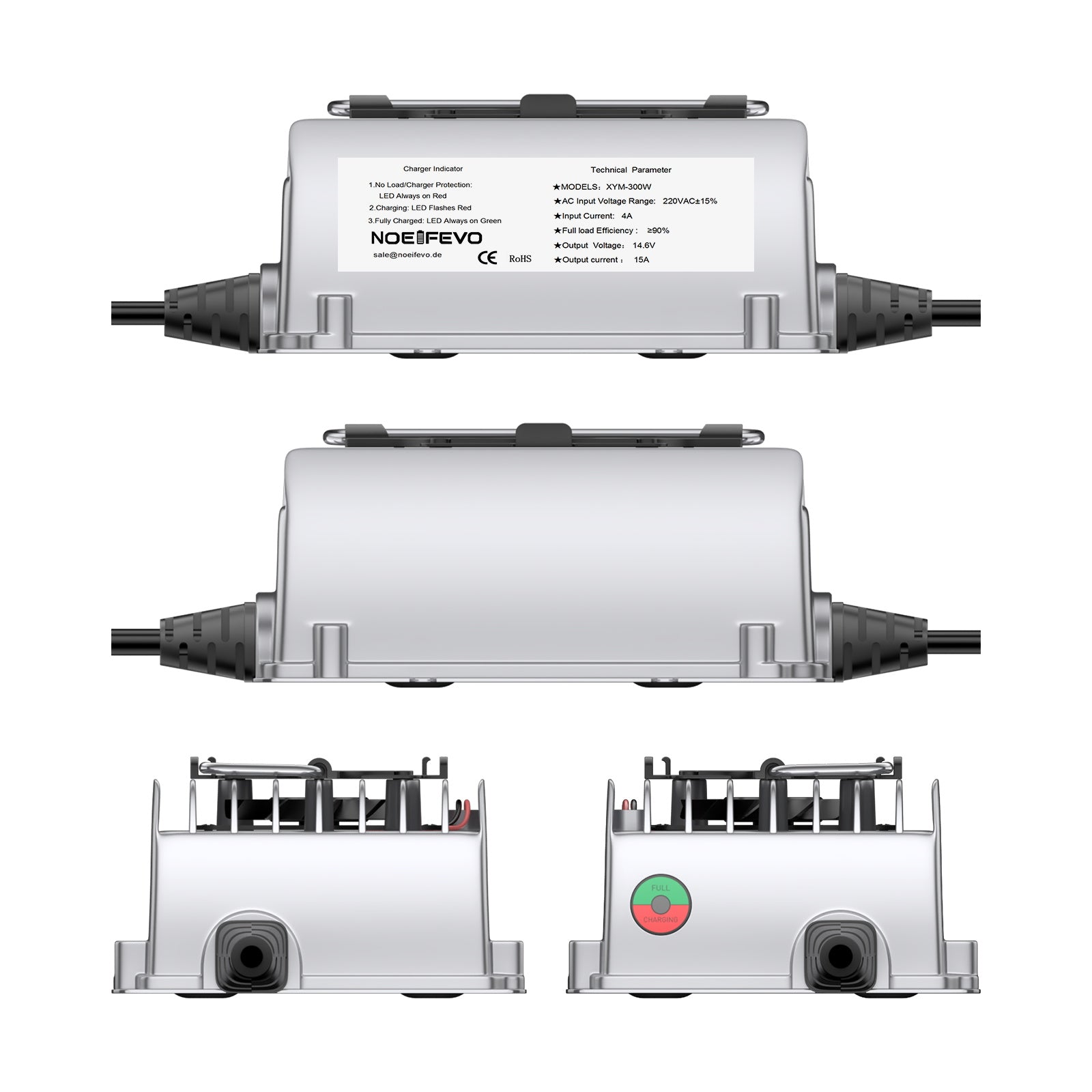 NOEIFEVO 14,6V 15A waterdichte LiFePO4-batterijlader voor 12V (12,8V) 4S LiFePO4-batterij