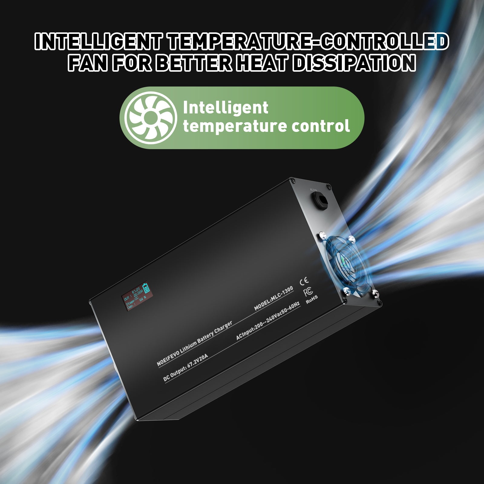 NOEIFEVO 67,2V 2-20A Lithium-Batterieladegerät für 59.2V 60V 16S Lithium-Li-Ionen-Lipo-Batterie, LCD-Anzeige, Strom einstellbar, Ladegerät für E-Bike, Roller, Elektromotorrad
