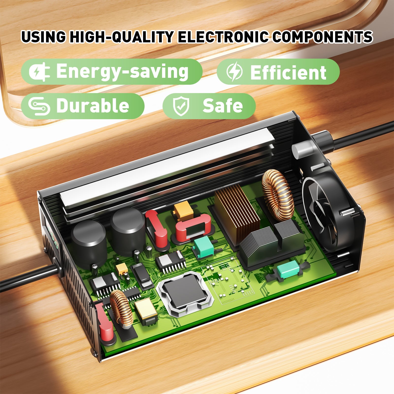 NOEIFEVO 60V 18S 15A Lithium-batterijlader, uitgangsspanning 75.6V, stroominstelling 1-15A, langzaam laden en snel laden (MLC1300)