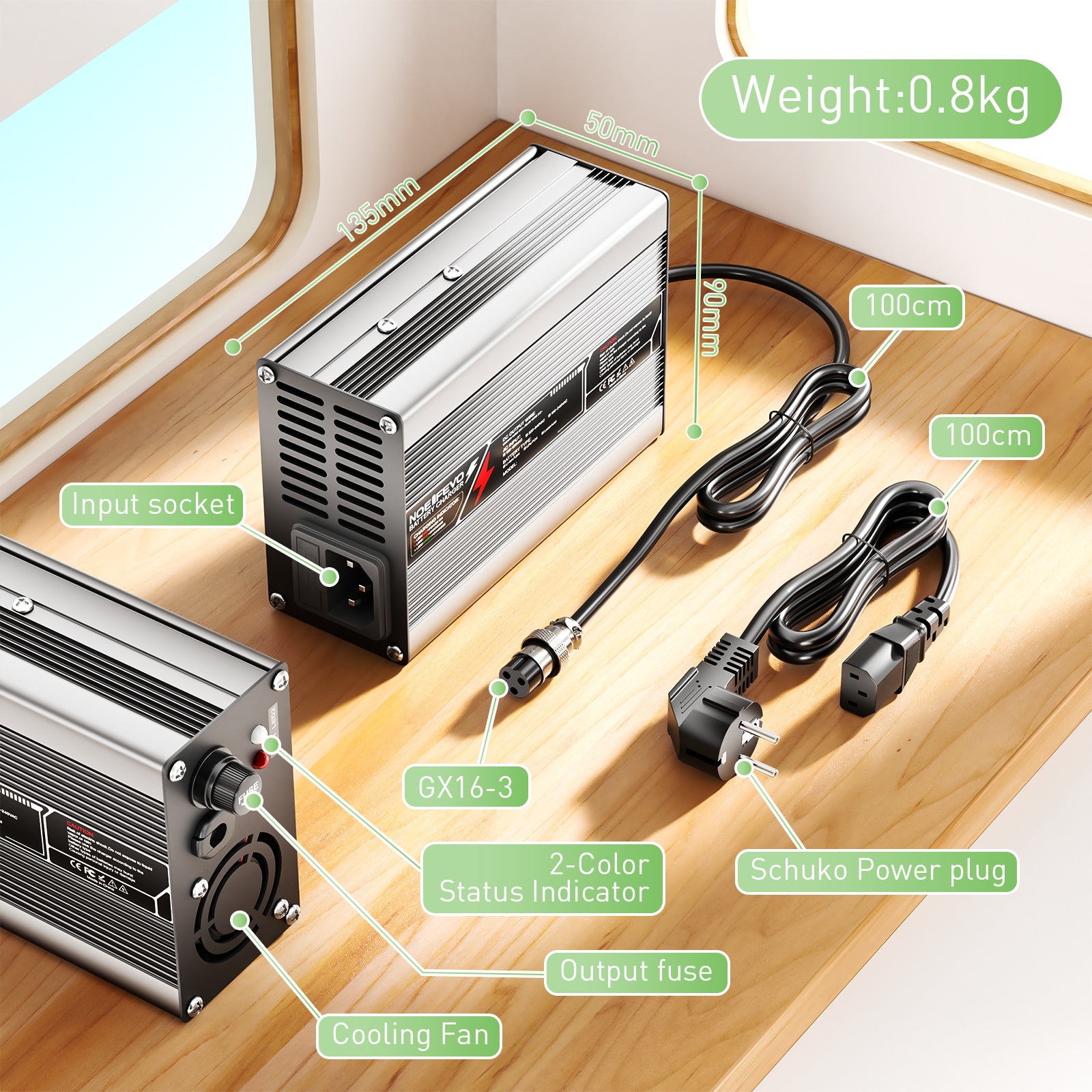 NOEIFEVO 46.2V  2A 3A 3.5A 4A Cargador de litio para baterías Li-Ion Lipo 11S 40.7V, con ventilador de refrigeración, apagado automático