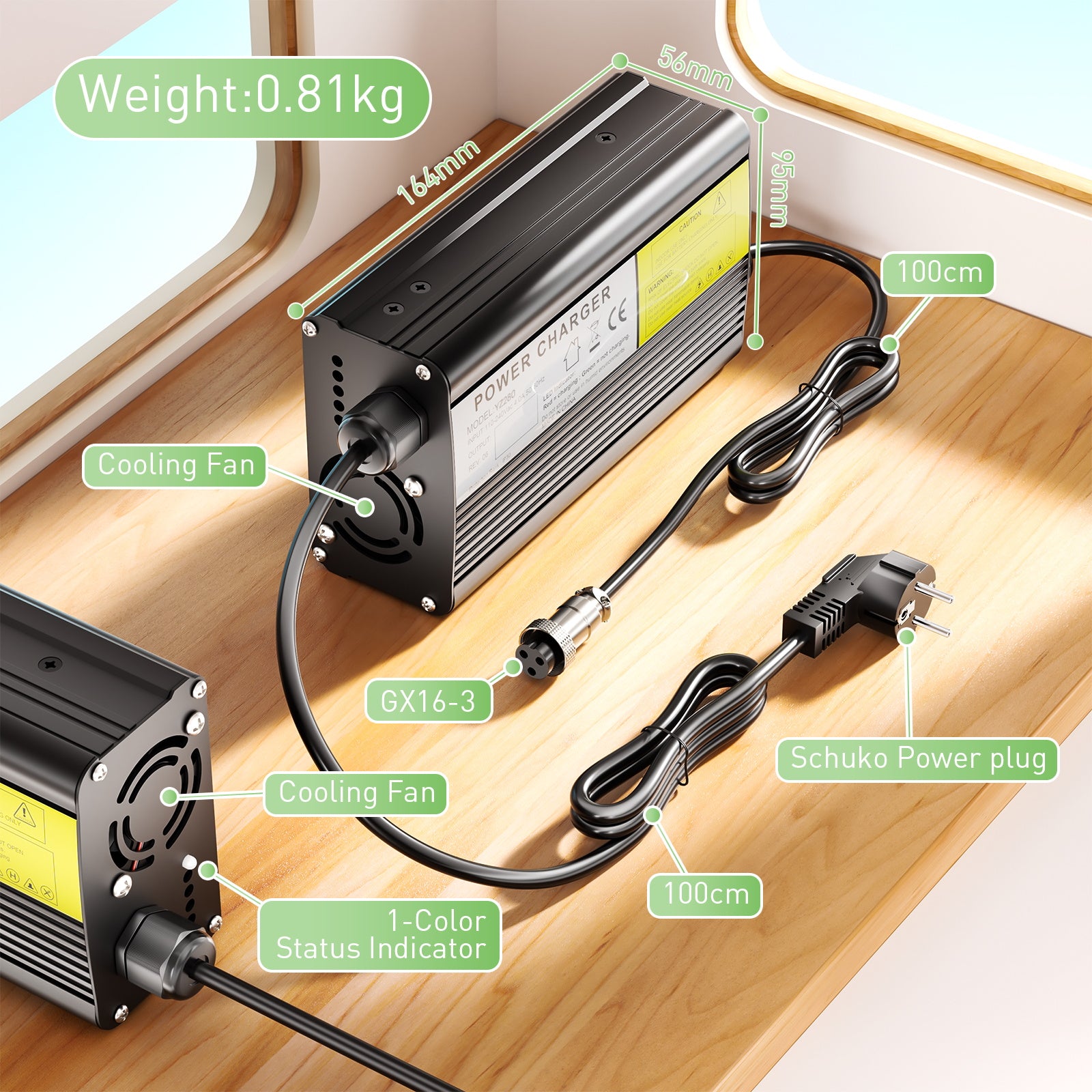 NOEIFEVO 12.6V 12A lithium-batterilader til 12V 11.1V 2S lithiumbatteri, E-bike, scooter, elektrisk udstyr, motorcykellader.