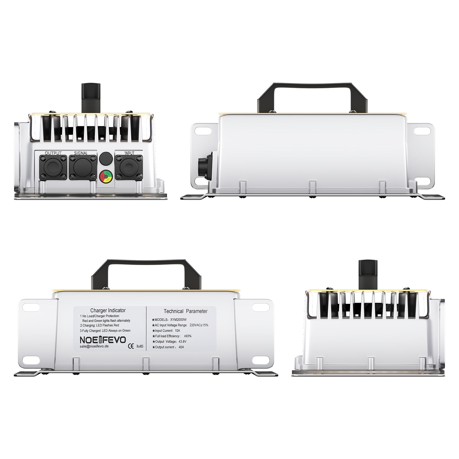 NOEIFEVO 43.8V 40A LiFePO4 batteriladdare för 38.4V 36V 12S LiFePO4 batteri Vattentätt för golfbil RV-båt