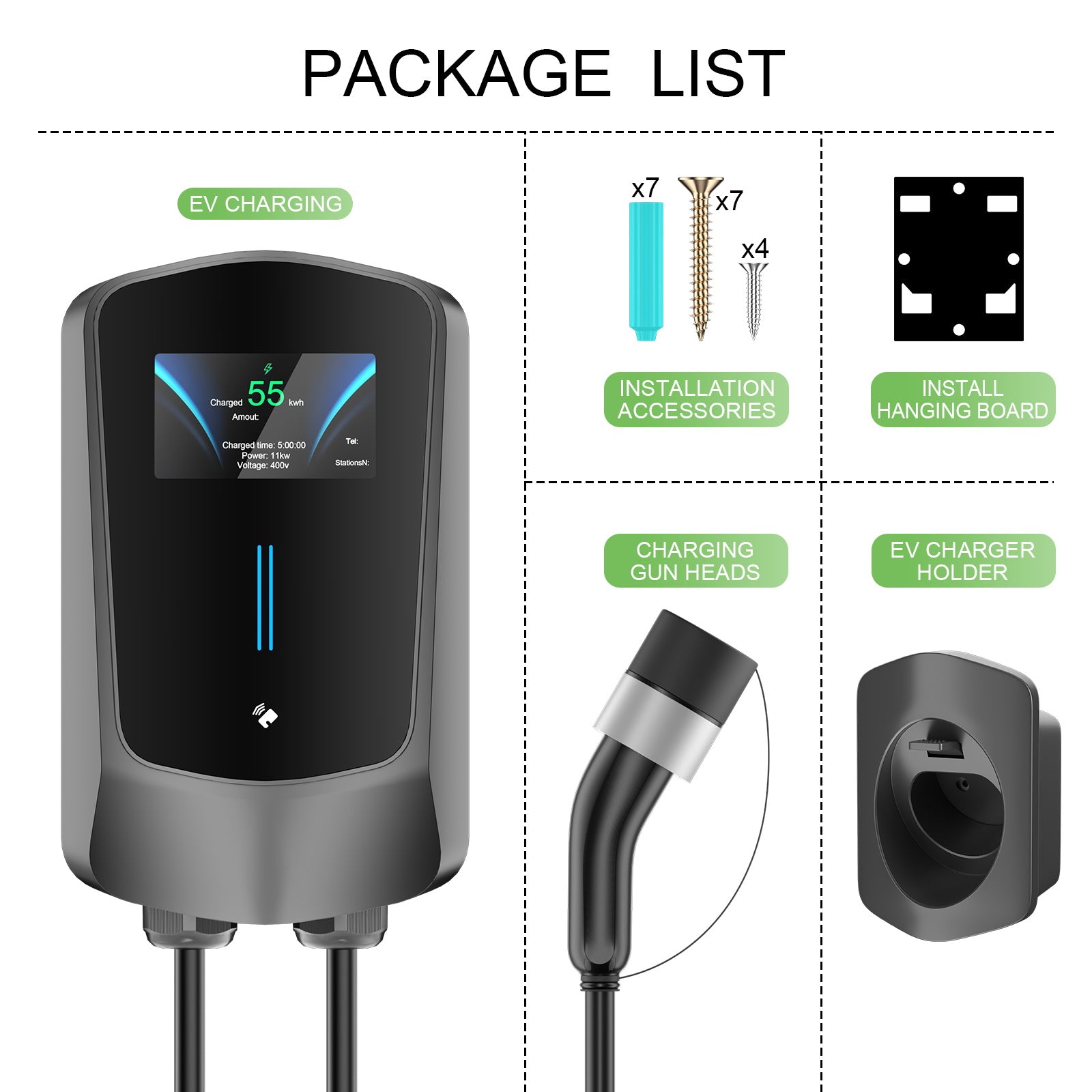 Noeifevo Q6 7KW 11KW 22KW EV wallbox laddstation, 5M snabbladdningskabel vattentät, WiFi tillval