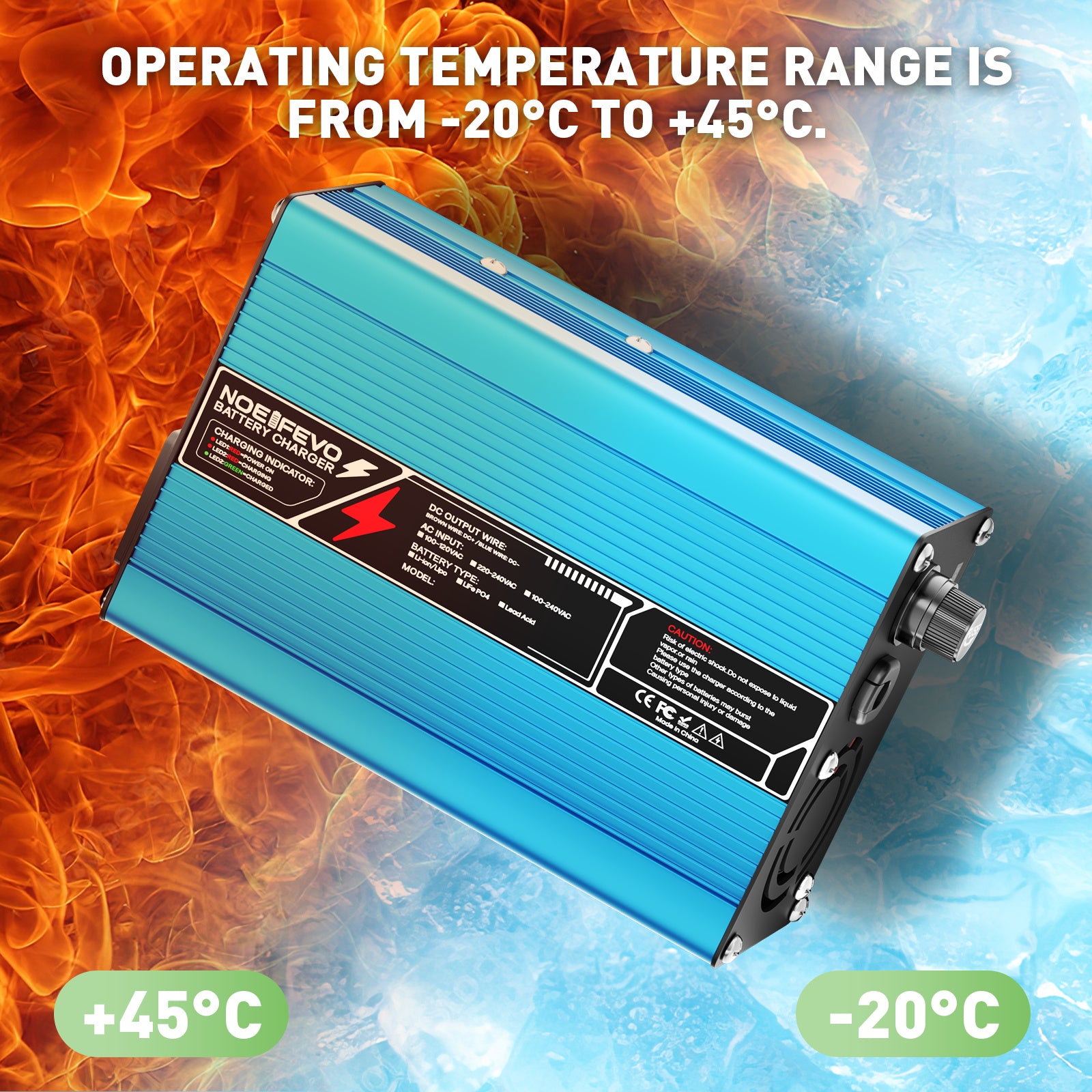 NOEIFEVO 48V 5A bly-syre batterioplader til 55,2V-58,8V batterier, automatisk slukning, aluminiumhus, med kølevifte