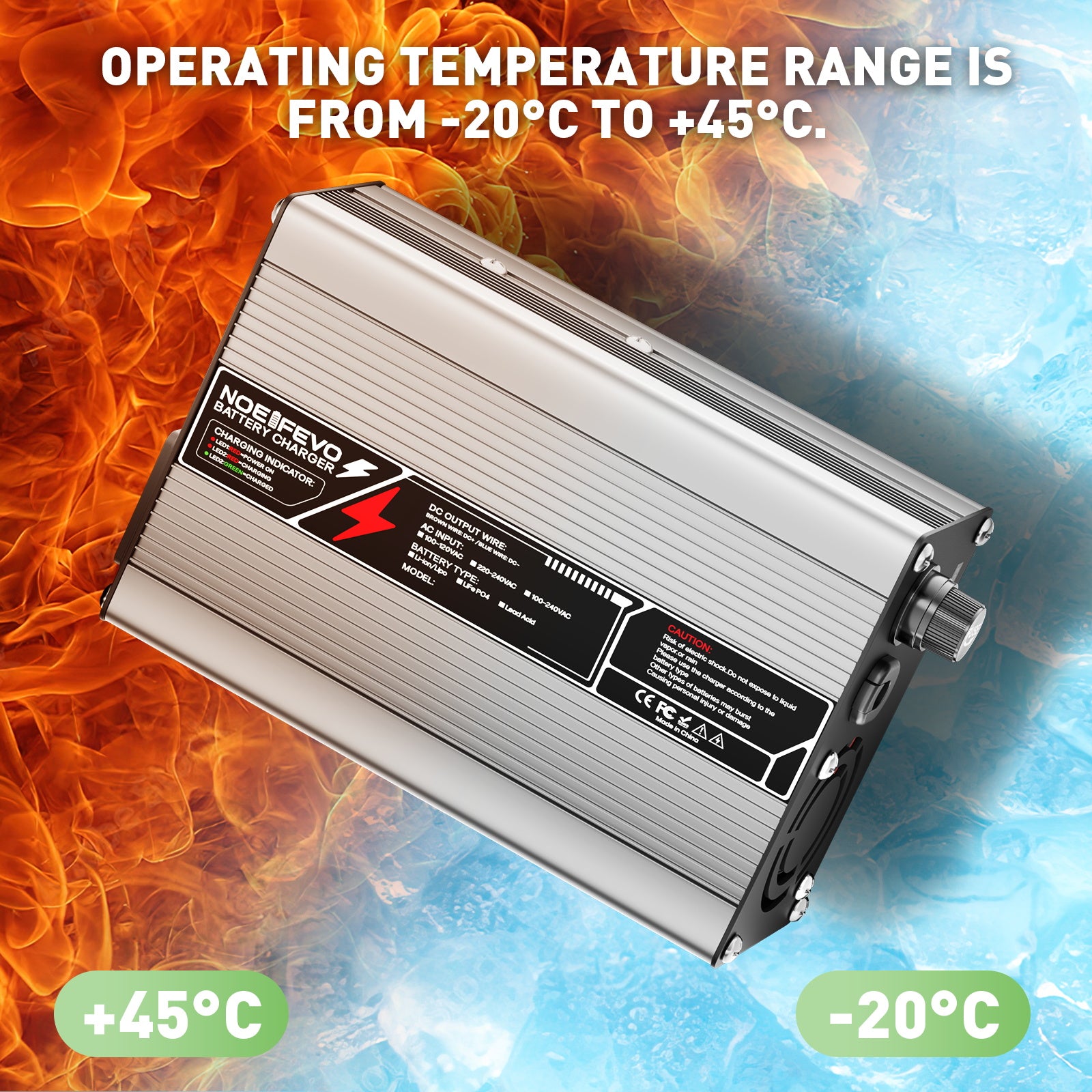 NOEIFEVO 12,6V 10A Lithium-ladeapparat til 3S 11,1V Li-Ion Lipo-batterier, med kølevifte, automatisk slukning.