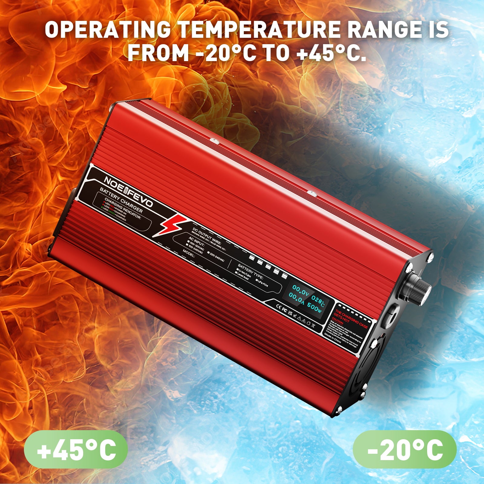 NOEIFEVO 29,2V 15A LiFePO4-batterijlader voor 25,6V 8S LiFePO4-batterijen, automatische uitschakeling, OLED-display, aluminium behuizing, met ventilator