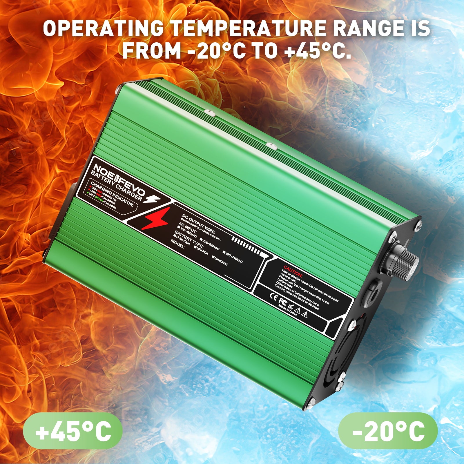 NOEIFEVO 27,6V-29,4V 5A bly-syre batterioplader til 24V bly-syre batteri, køleventilator, automatisk afbrydelse (GRØN)