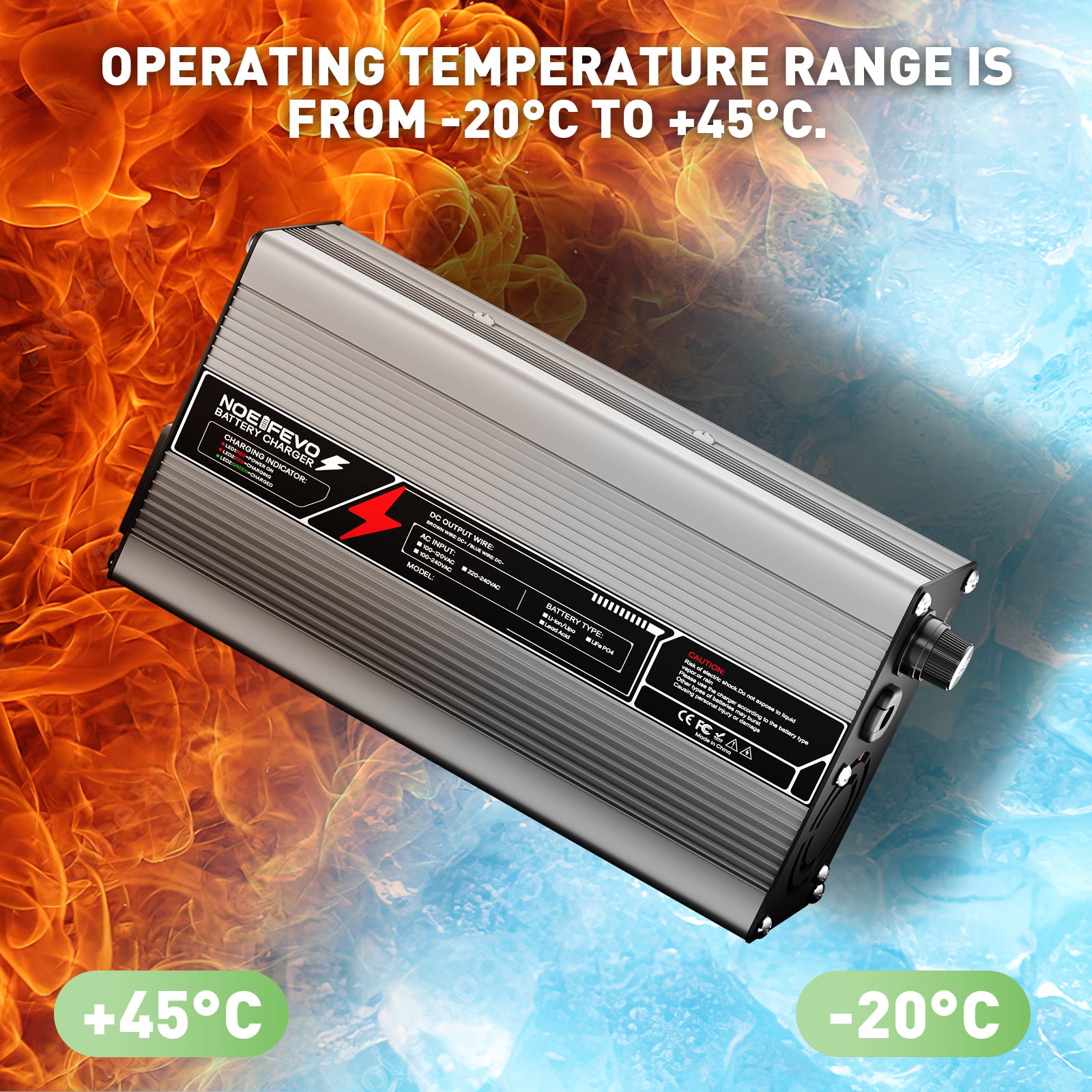 NOEIFEVO 71,4V 6A lithium-batterilader til 62,9 V (60 V) 17S-batteri, automatisk afbrydelse, aluminiumsgehus, med ventilator (sølv)