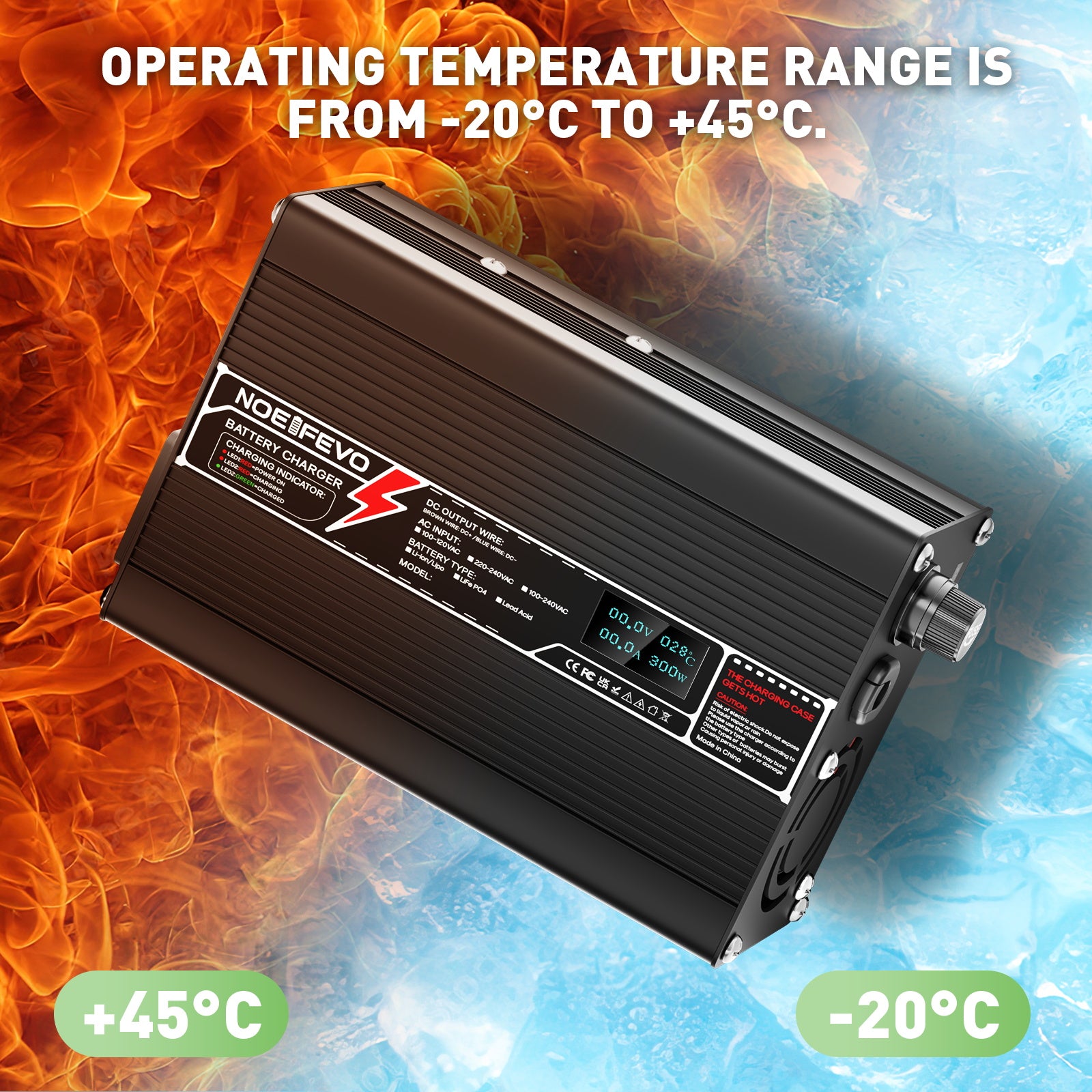 NOEIFEVO 54.6V 3A Lithium-oplader til 13S 48.1V Li-Ion Lipo-batterier, med LCD-skærm, kølevifte og automatisk slukning