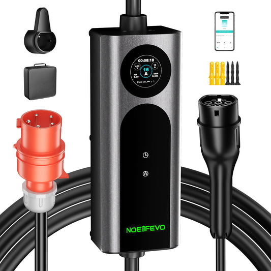 NOEIFEVO Q21W Wlan elbiloplader mobil Wallbox 11kW med APP-fjernbetjening, 5m/10m Type2 CEE16A 3-faset ladekabel 