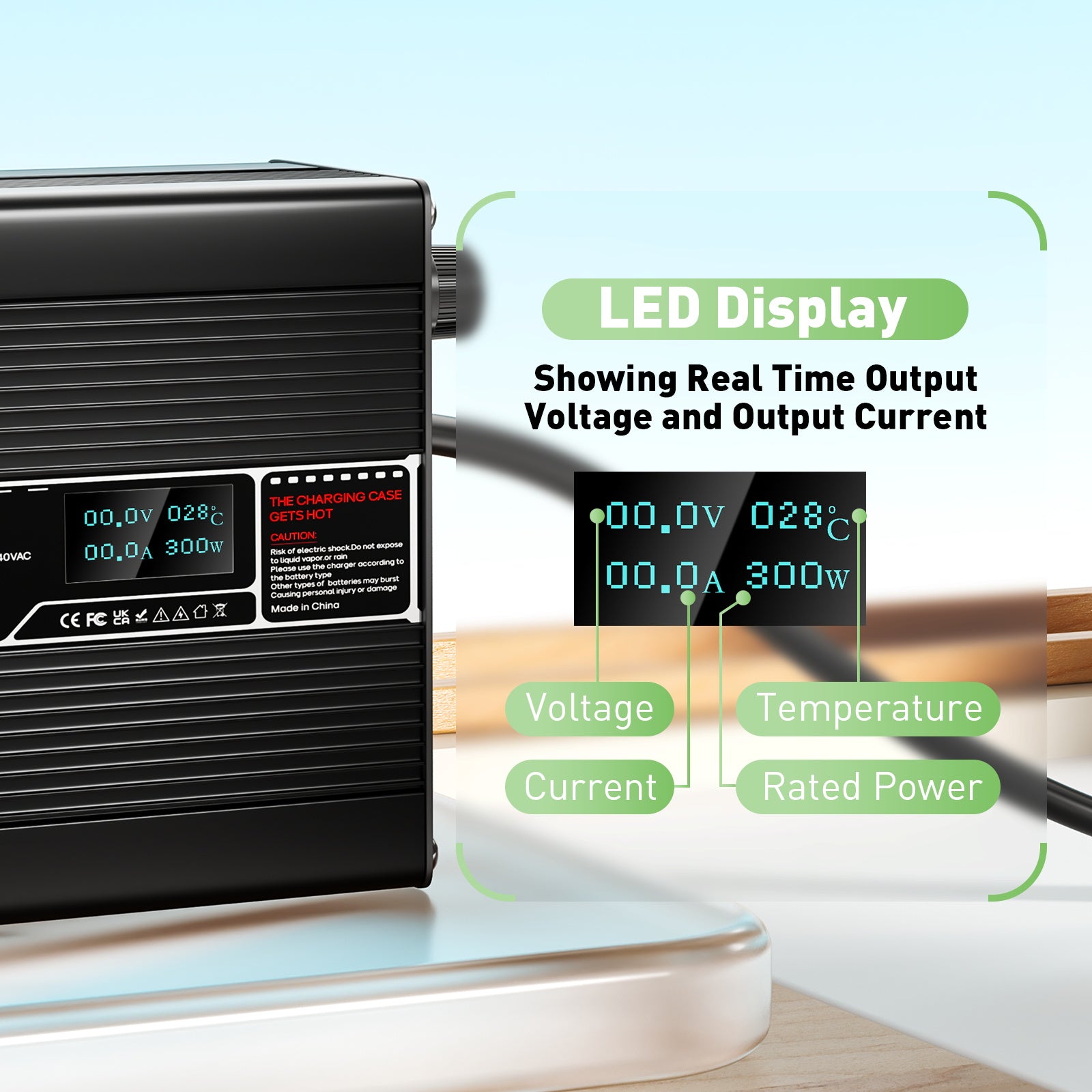 NOEIFEVO 29.4V 10A Lithium-lader til 7S 25.9V Li-Ion Lipo batteri E-cykellader, LED-display, aluminiumkasse, blæser