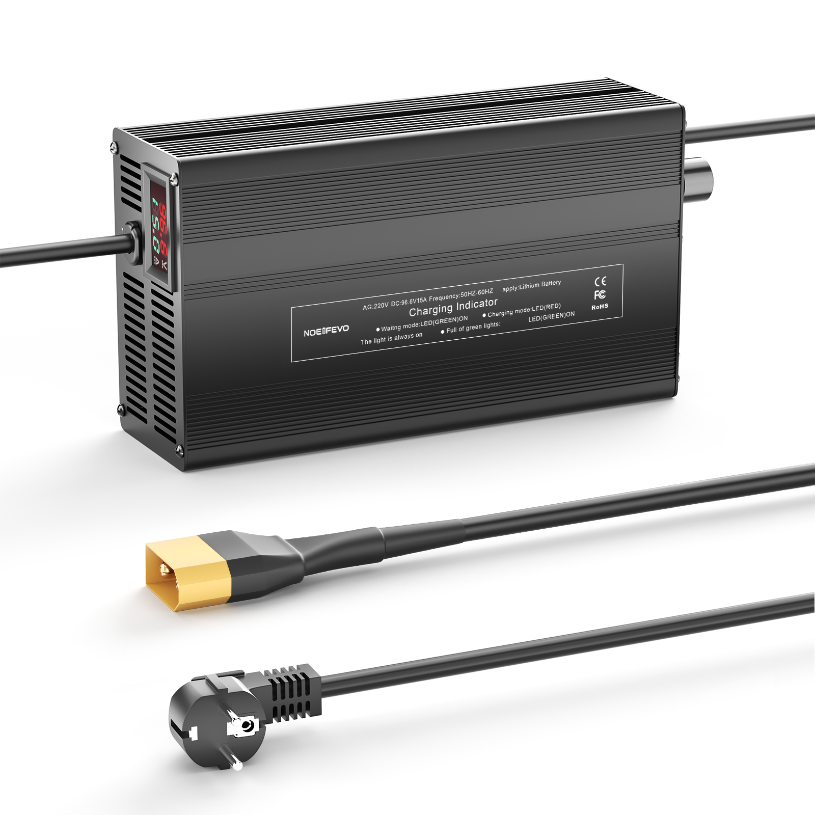 NOEIFEVO 96.6V 1A-15A Lithium-batteriladdare för 85.1V (84V) 23S Lithium-Li-Ion-Lipo-batteri, LCD-skärm, justerbar ström