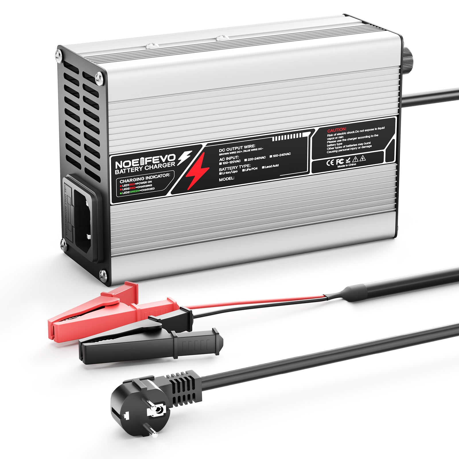 NOEIFEVO Caricabatterie Lithium 16.8V 5A 6A 7A 8A 10A per batterie Li-Ion Lipo 4S 14.8V, con ventola di raffreddamento, spegnimento automatico.