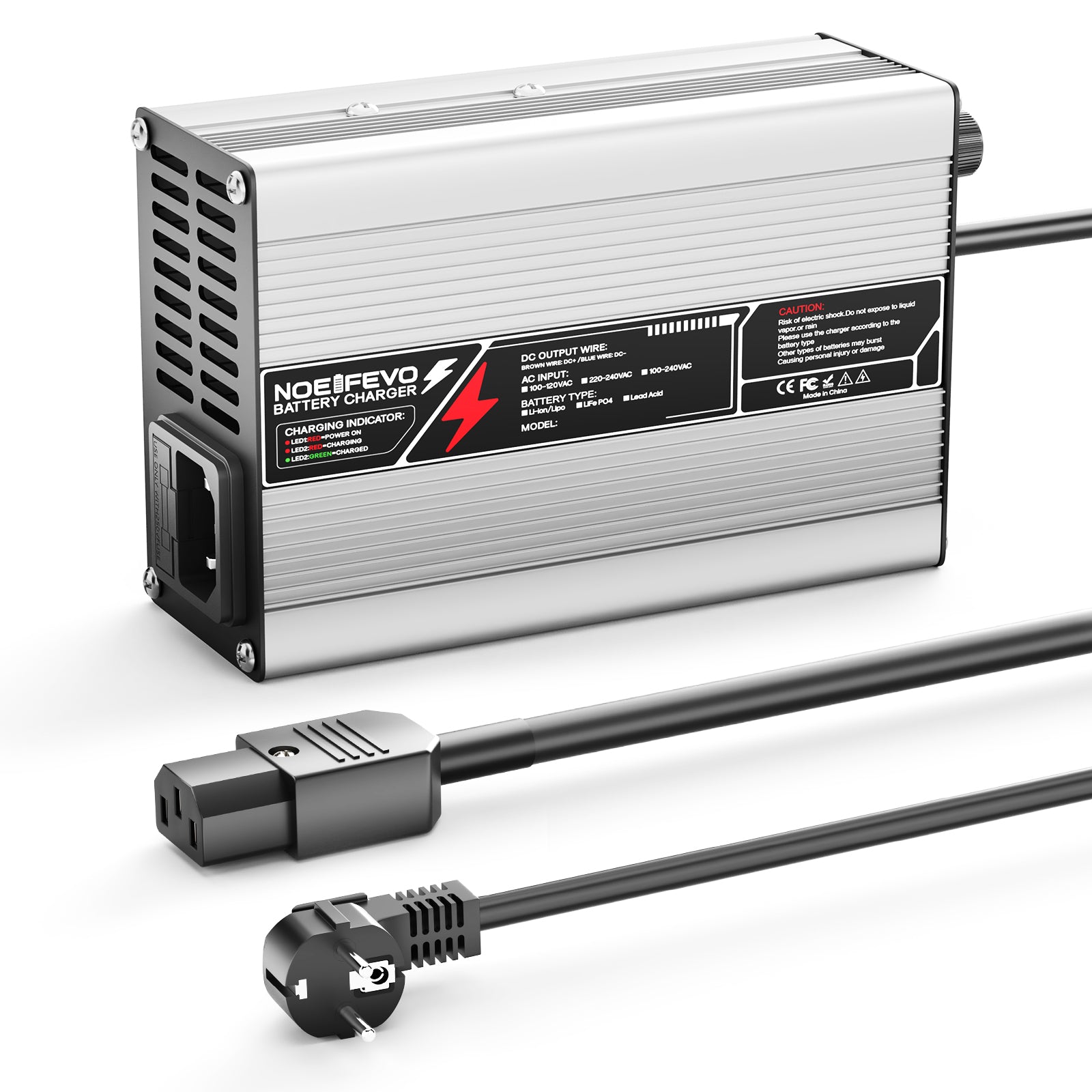 NOEIFEVO 29.4V  2A 3A 4A 5A Lithium-oplader til 7S 25.9V Li-Ion Lipo-batterier, med køleventilator og automatisk slukning.