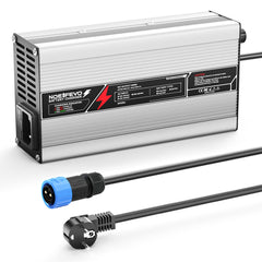 NOEIFEVO 67,2 V 6 A Caricabatterie per batterie al litio 59,2 V (60 V) 16S, spegnimento automatico, corpo in alluminio, con ventilatore (Argento)