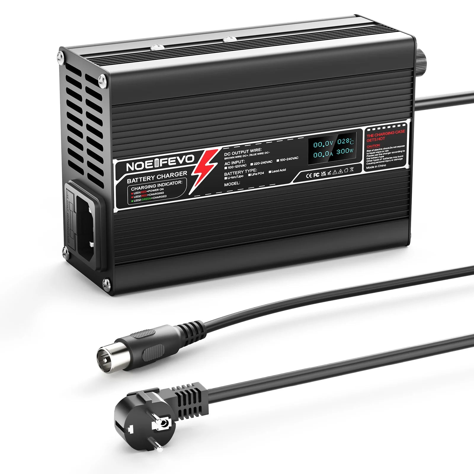 NOEIFEVO 29.4V 4A Cargador de batería de litio para baterías 7S 25.9V Li-Ion Lipo, con pantalla LCD, ventilador de refrigeración, apagado automático