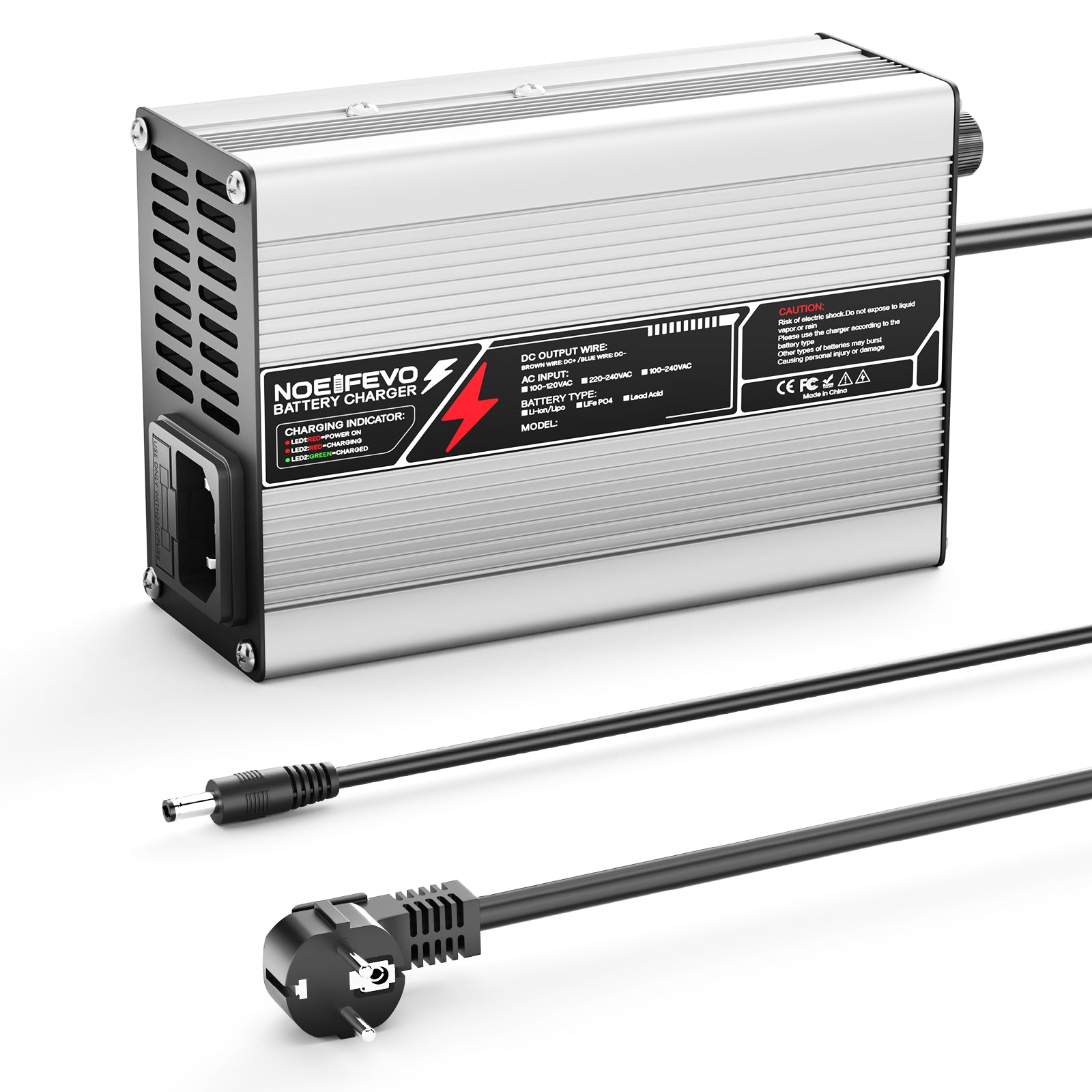 NOEIFEVO 54.6V 2A 2.5A 3A Lithium-lader til 13S 48.1V Li-Ion Lipo-batterier, med køleventilator, automatisk slukning