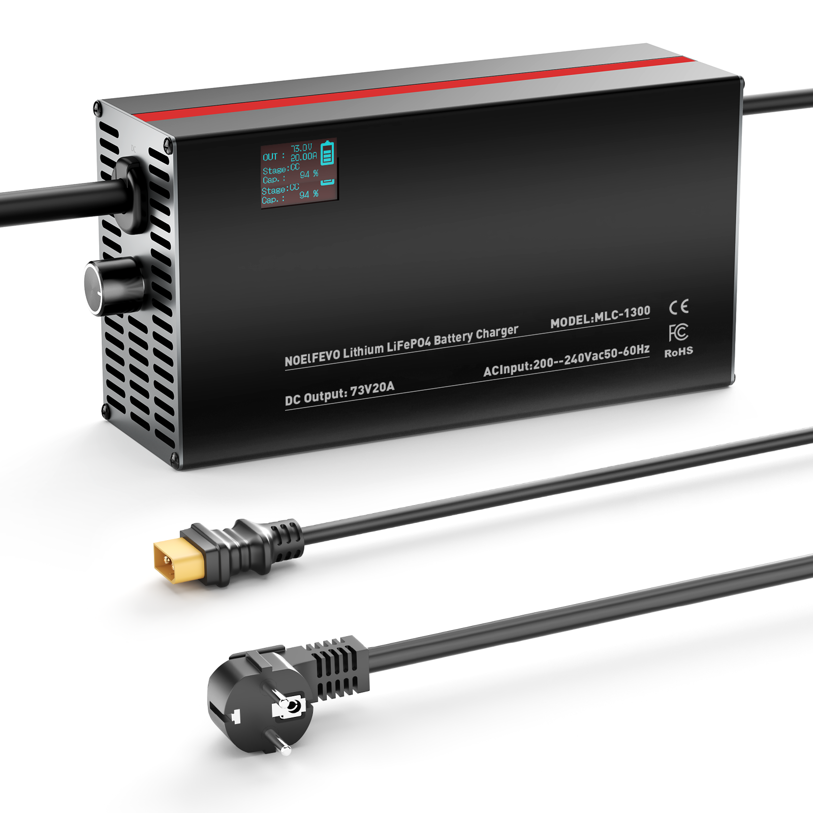 NOEIFEVO 73V 2-20A Lithium-LiFePO4 nabíječka pro 60V 64V 20S LiFePO4 baterii, LCD displej, nastavitelný proud, nabíječka pro trollingový motor, loď a obytné vozy