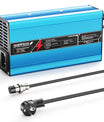 NOEIFEVO 42V 10A 10S Lithium-batterijlader, voor 10S 37V Li-Ion batterij, automatische uitschakeling, aluminium behuizing, met ventilator (blauw)