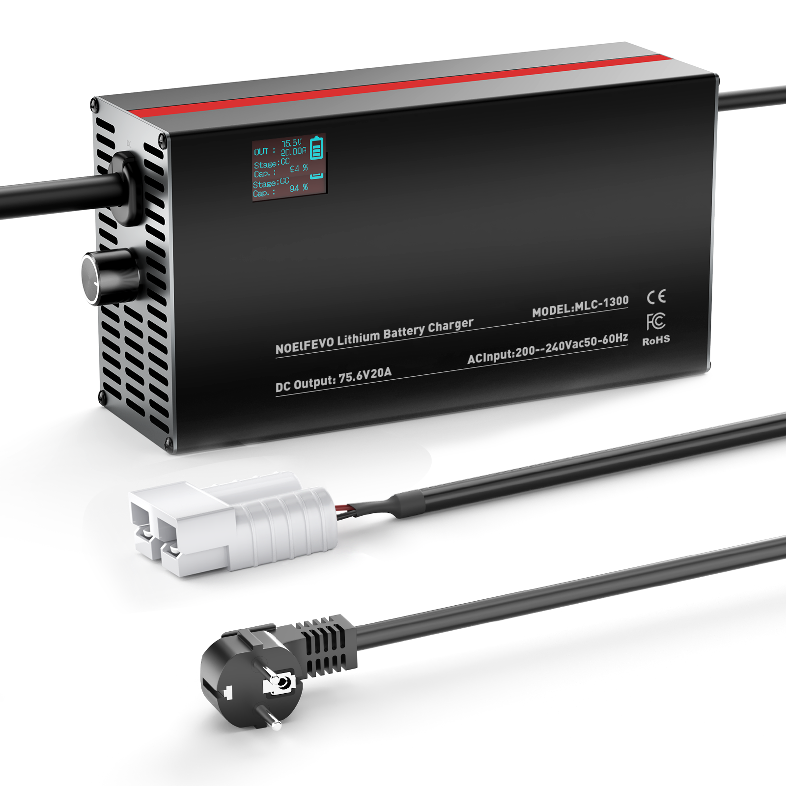 NOEIFEVO 75.6V 2-20A Lithium-baterie nabíječka pro 66.6V 18S Lithium-Li-Ion-Lipo baterii, LCD displej, nastavitelný výkon, nabíječka pro E-bike, skútr, elektrické motocykly