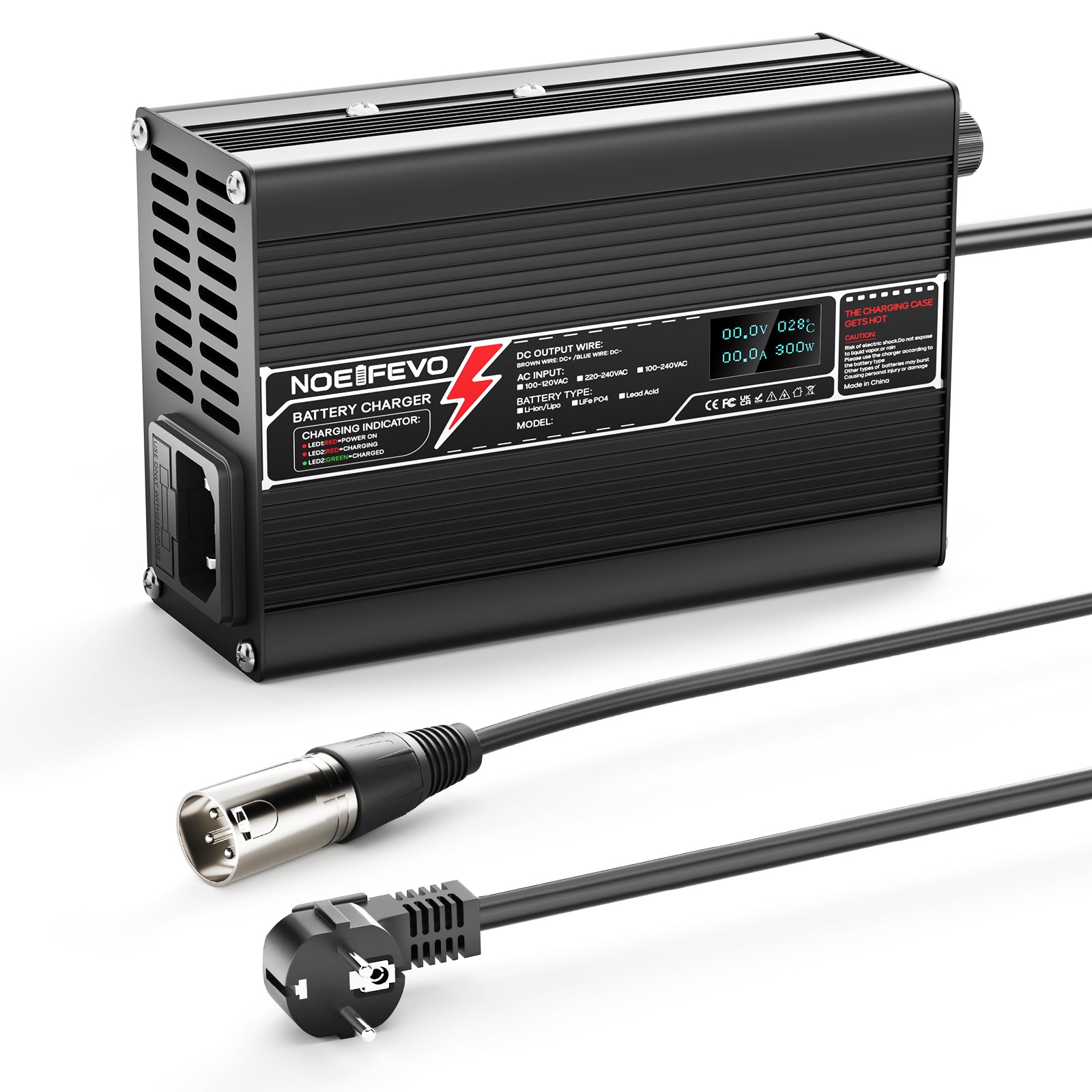 NOEIFEVO 29.4V 4A Cargador de batería de litio para baterías 7S 25.9V Li-Ion Lipo, con pantalla LCD, ventilador de refrigeración, apagado automático