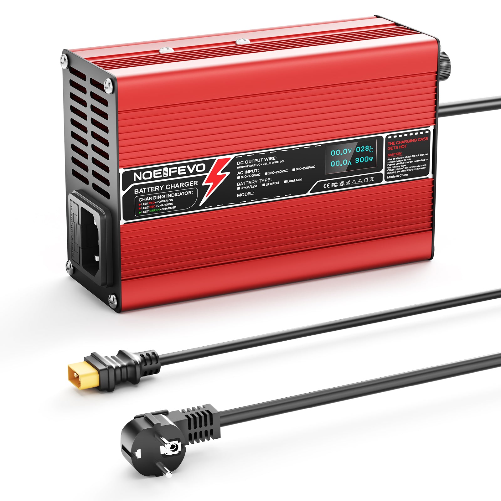 NOEIFEVO 25,2V  2A 3A 4A 5A para Baterías Li-Ion Lipo 6S 22,2V Litio de Cargador  , con Pantalla LCD, Ventilador de Refrigeración, Apagado Automático (ROJO)