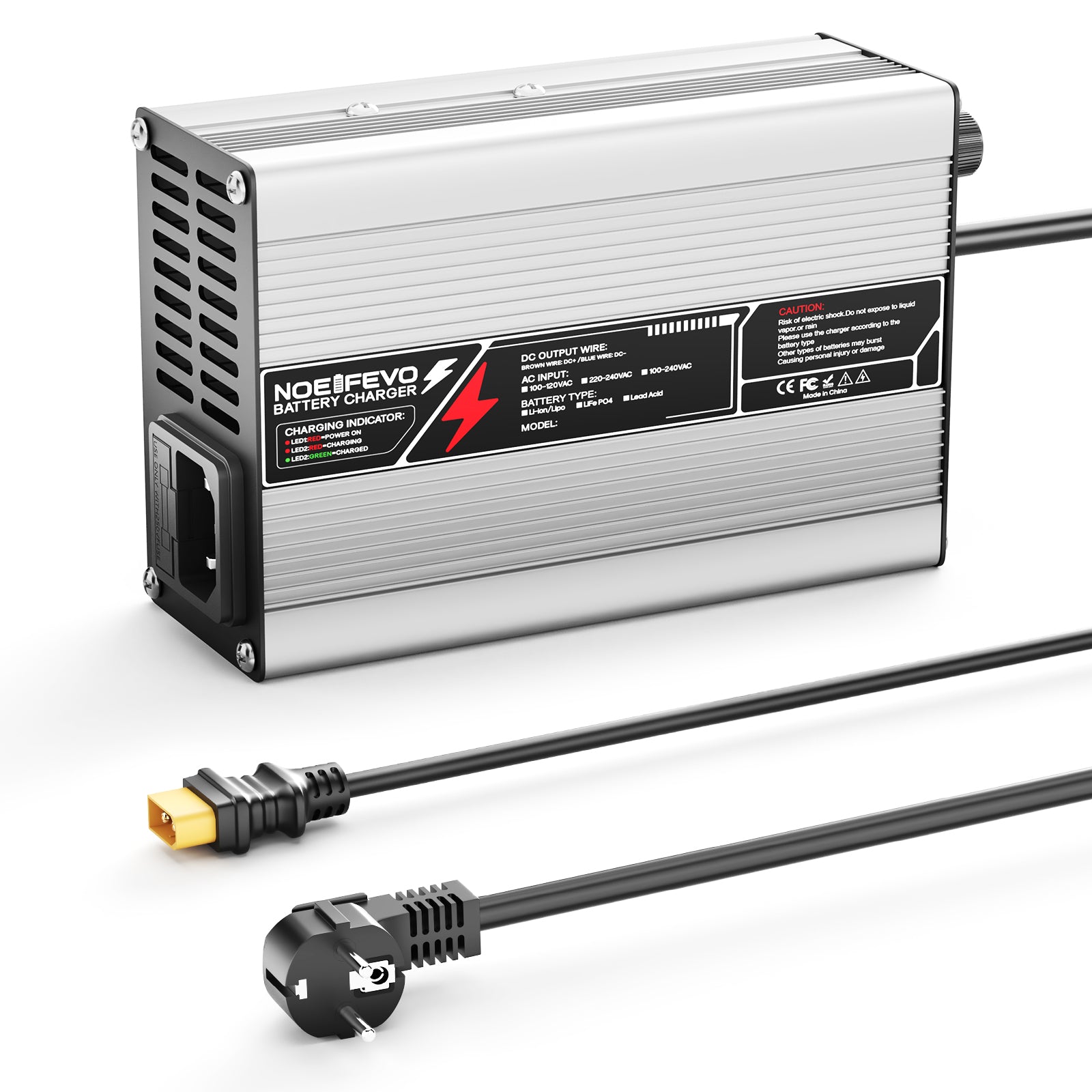 NOEIFEVO 54.6V 2A 2.5A 3A Lithium-lader til 13S 48.1V Li-Ion Lipo-batterier, med køleventilator, automatisk slukning