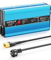 NOEIFEVO 42V 10A 10S Lithium-batterijlader, voor 10S 37V Li-Ion batterij, automatische uitschakeling, aluminium behuizing, met ventilator (blauw)